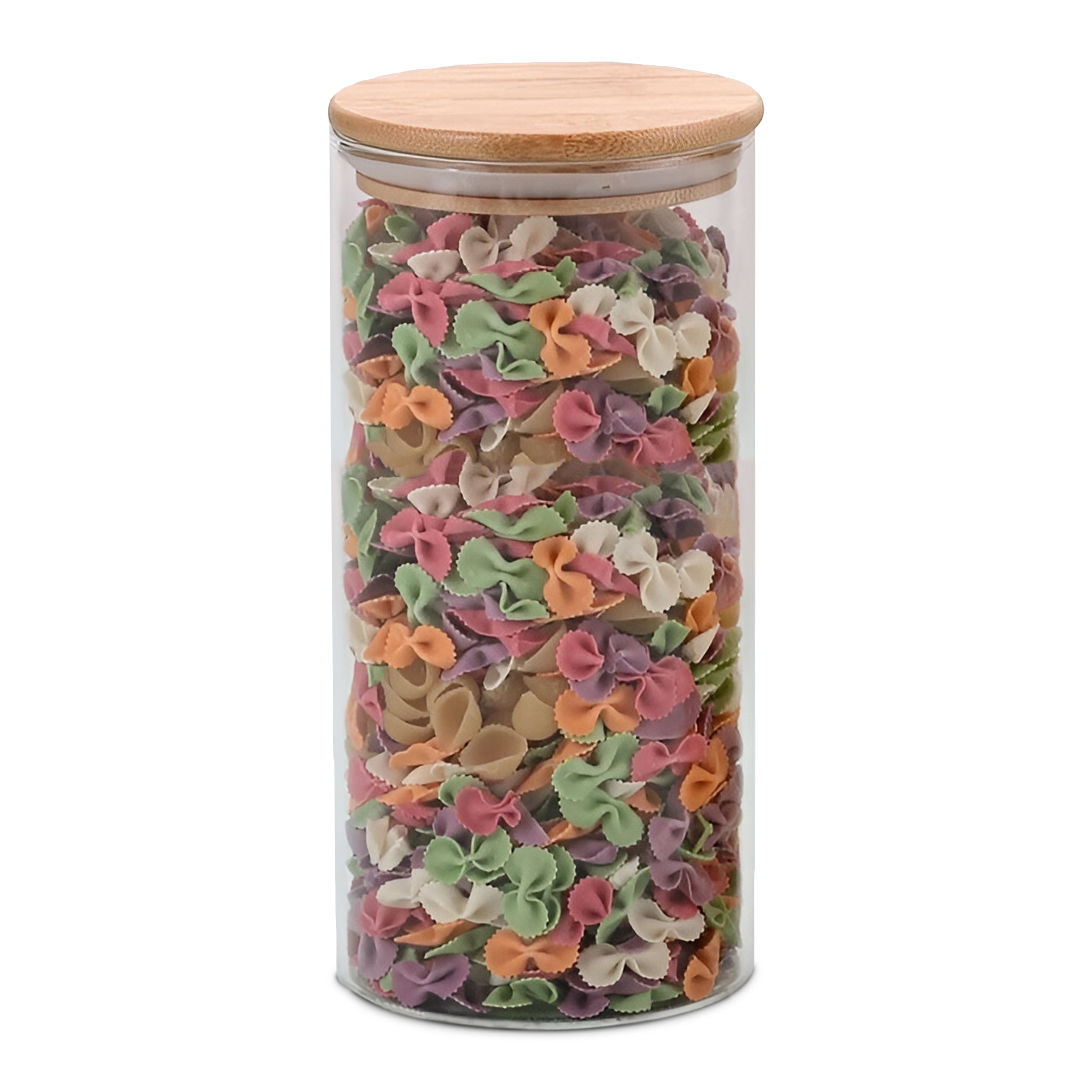 Allo 1000ML Kitchen Storage Box Glass Jars With Wooden Lids - Borosilicate Glass Food Storage Containers Airtight Glass Jar for Tea, Coffee, Spice, Pulses, Masala (Round Glass Jar - Set of 1)