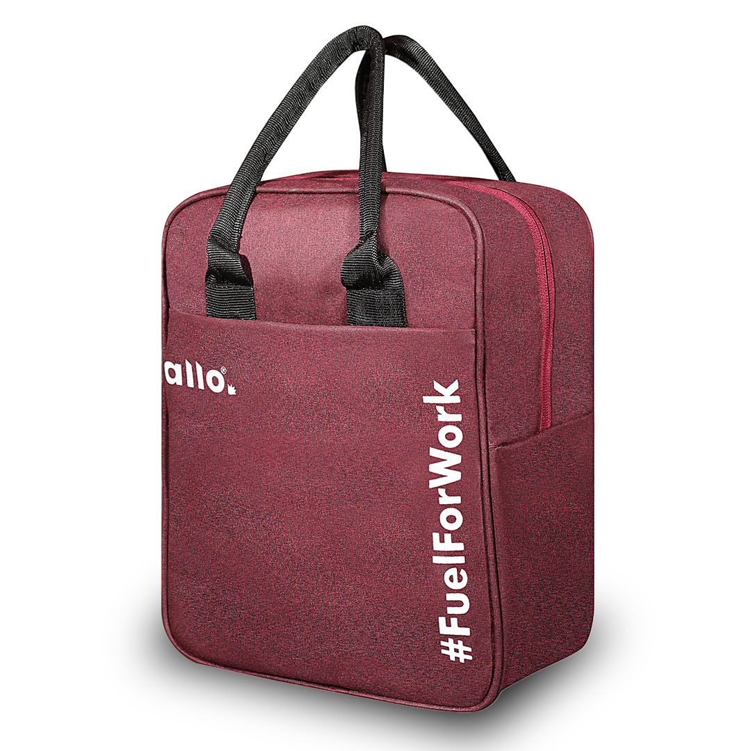 Allo Lunch Bag for Office, School & College, Washable Unisex Tiffin Bag for Men, Women & Kids, Lightweight, Leakproof, Water and Dust Resistant Multipurpose Lunch Bag, Wine Red(FFW)
