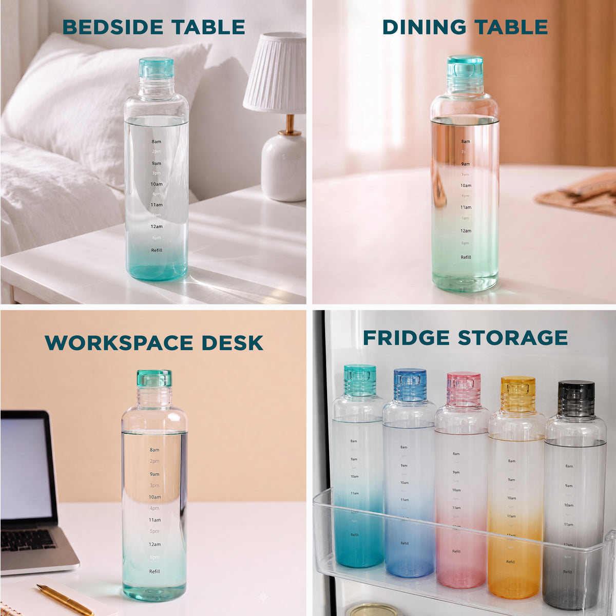 Allo Glass Water Bottle For Women & Men, 600 ml, Aesthetic H2O Bottles For Drinking Detox Water, Juice, Milk, Soda | 0.4 Ltr Bottle For Fridge, Storage, Home | Gift Set Packaging | Time Marked Green