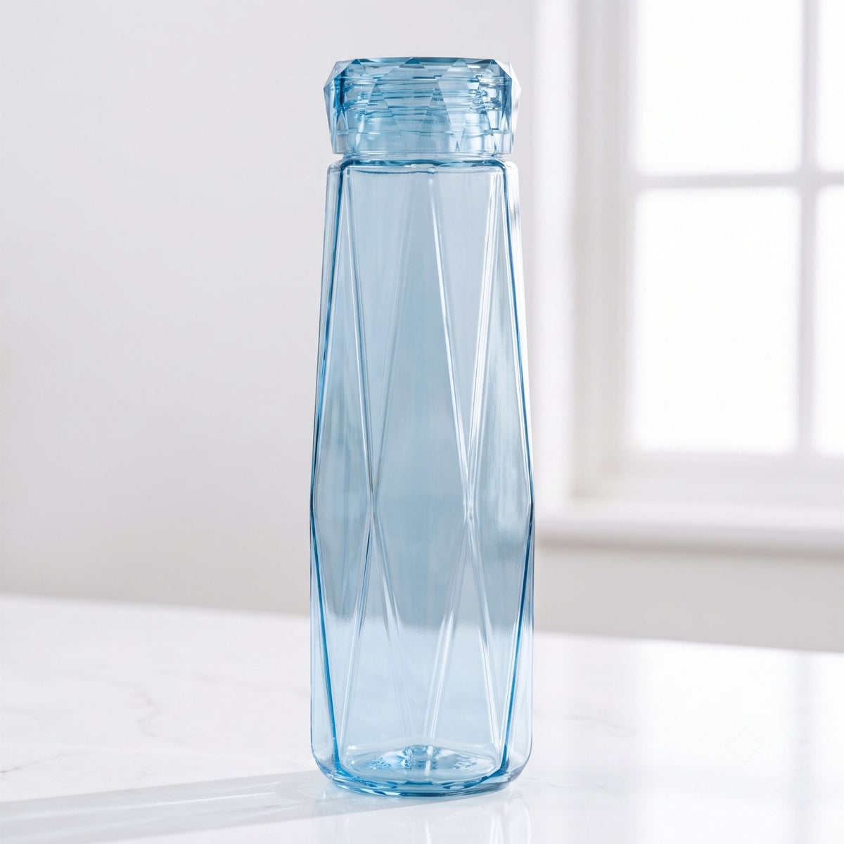 Allo Glass Water Bottle For Women & Men, 450 ml, Aesthetic H2O Bottles For Drinking Detox Water, Juice, Milk, Soda | 0.4 Ltr Bottle For Fridge, Storage, Home | Gift Set Packaging | Geometric Blue