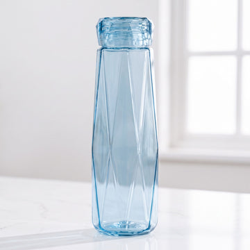 Allo Glass Water Bottle For Women & Men, 450 ml, Aesthetic H2O Bottles For Drinking Detox Water, Juice, Milk, Soda | 0.4 Ltr Bottle For Fridge, Storage, Home | Gift Set Packaging | Geometric Blue