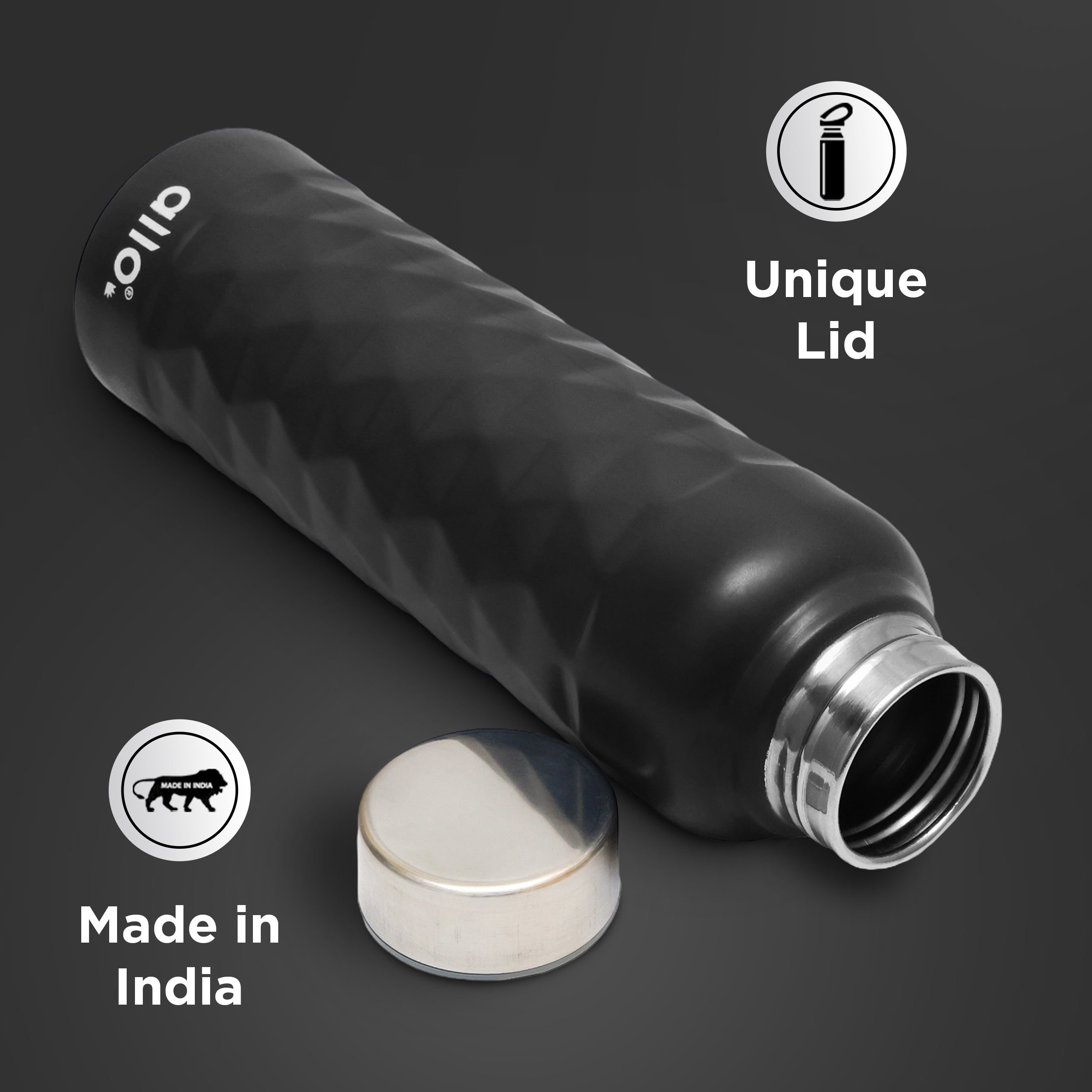 Allo Steel Water Bottles Stainless Steel Sipper Water Bottle for adults, kids 0.95 Litre Water Bottles for School, Office, Sports, Gym 950ML Water Bottle for Men and women, Black 950ml
