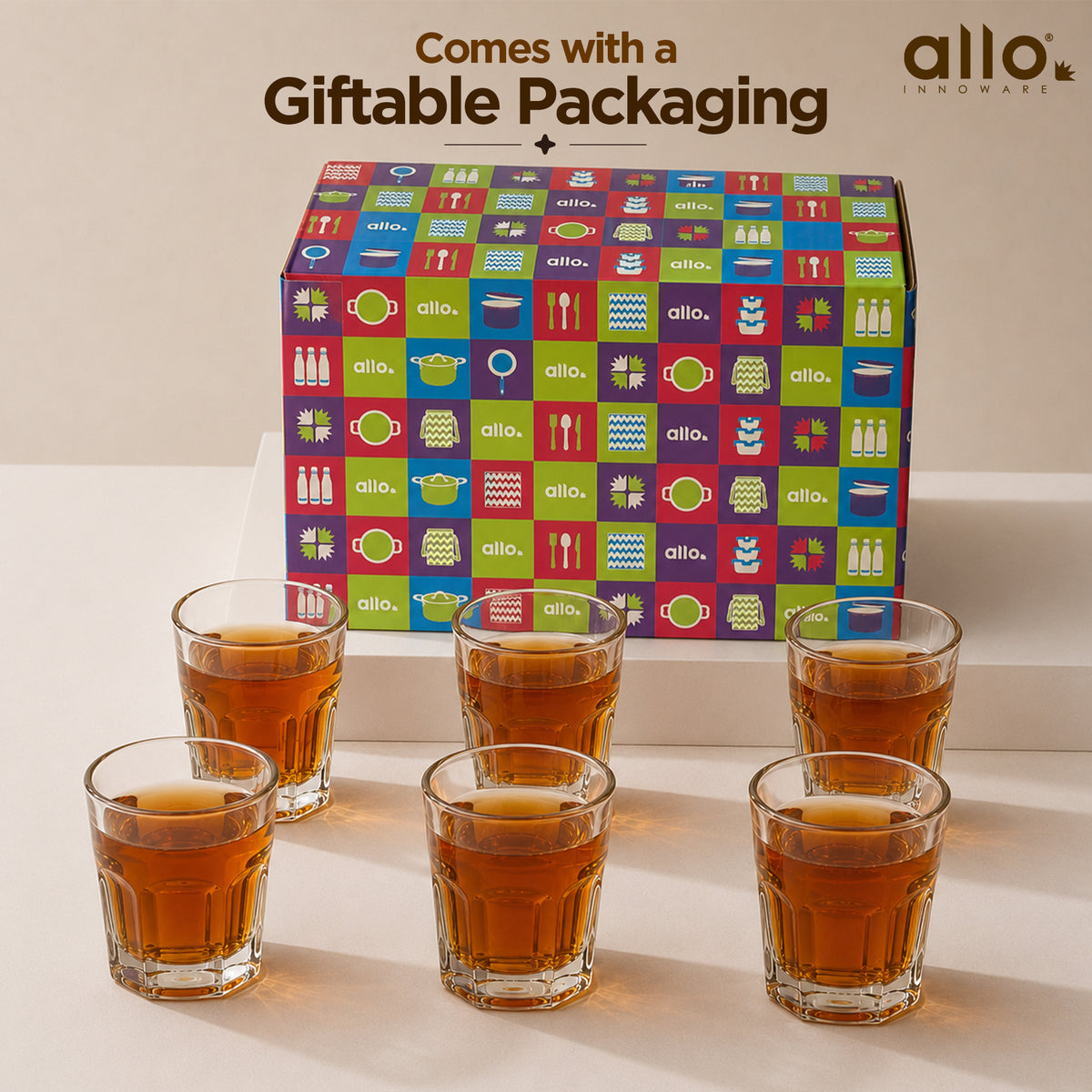 Allo Shot Glasses Set Of 6, 40 ml, Small Glass For Vodka, Tequila, Liquor, Wine, Party, Bar | Gift Set Packaging | Transparent | Vintage Shot Glass