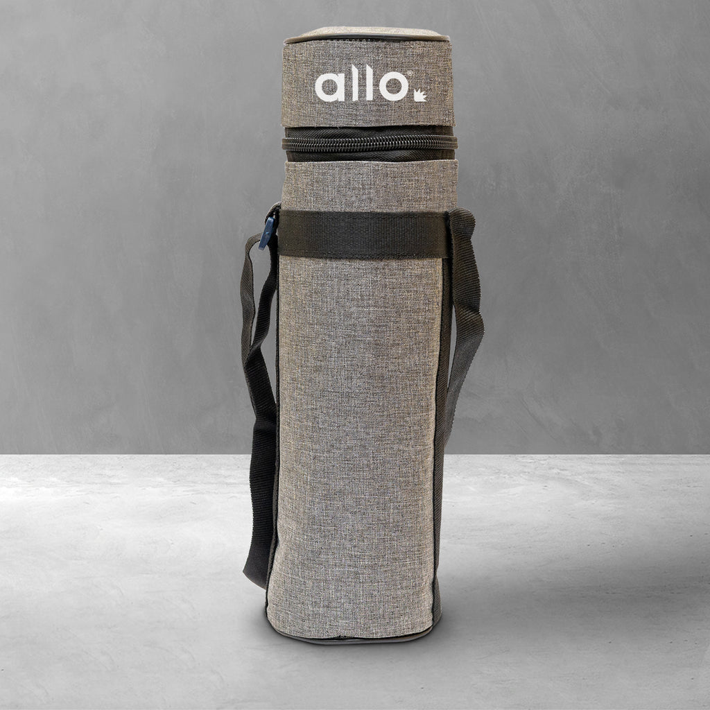 Allo Polyester Thermal Insulated 1L Bottle Cover – Water-Proof Modern Carrier Sleeve with Adjustable Shoulder Handle & Zipper Closure for Travel, Hiking, Office & School, CANVAS GREY