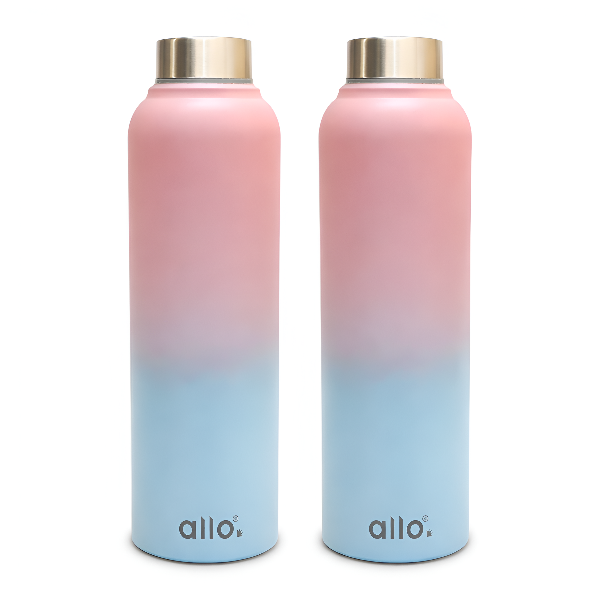 Allo Stainless Steel Water Bottle For Adults, Kids 1 Litre Water Bottles For School, Office, Sports, Gym 1L Water Bottle For Men And Women, Pack Of 2 | Leak Proof, Bpa Free, Pink & Baby Blue Steel Cap