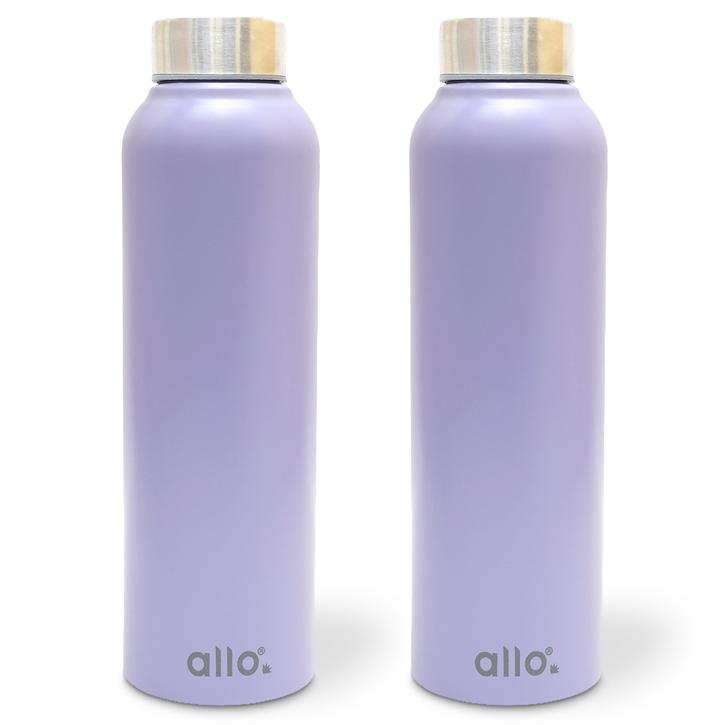 Allo Stainless Steel Water Bottle For Adults, Kids 0.95 Litre Water Bottles For School, Office, Sports, Gym 950ML Water Bottle For Men And Women, Pack Of 2 | Leak Proof & Bpa Free, Lavender Steel Cap