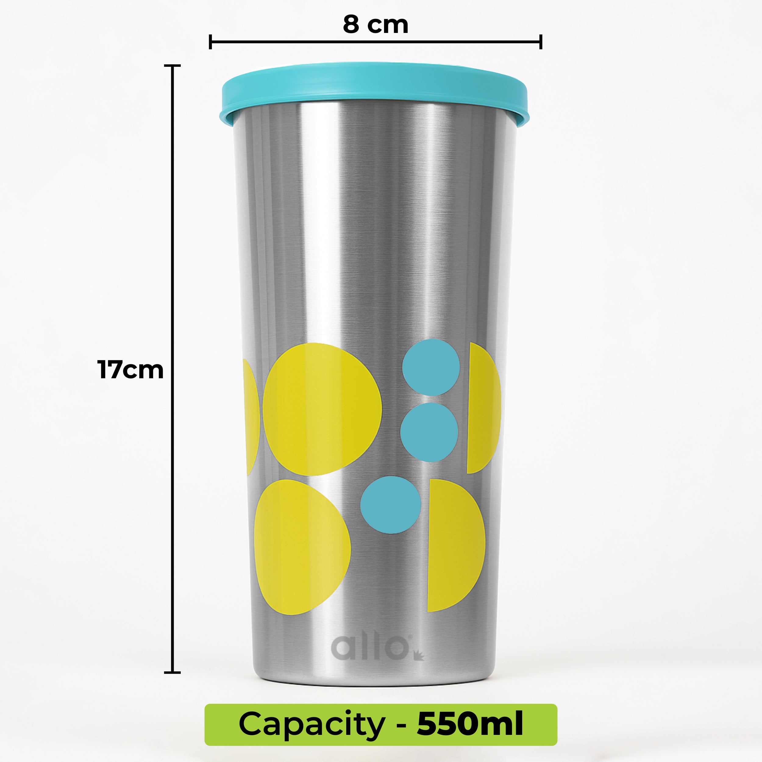 Allo Stainless Steel Tumbler with Lid, Leak Proof Water Tumbler for Home, Office, School, Travel, Kids Rust Proof, Multipurpose Storage Glass for Juice, Tea, Coffee, Milk, BLUE (550Ml)
