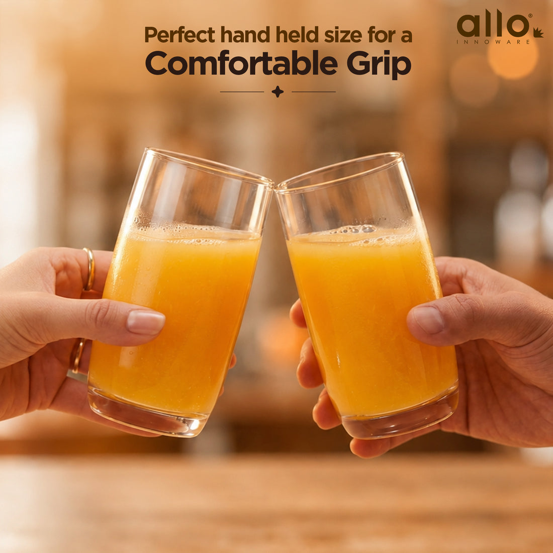 Allo Premium Glass Set Of 6, 250 ml, Latest Design Glasses For Water, Juice, Whisky, Cold Drink | Perfect For Home, Restaurants & Parties, Gift Set Packaging | Transparent Tapered Glass