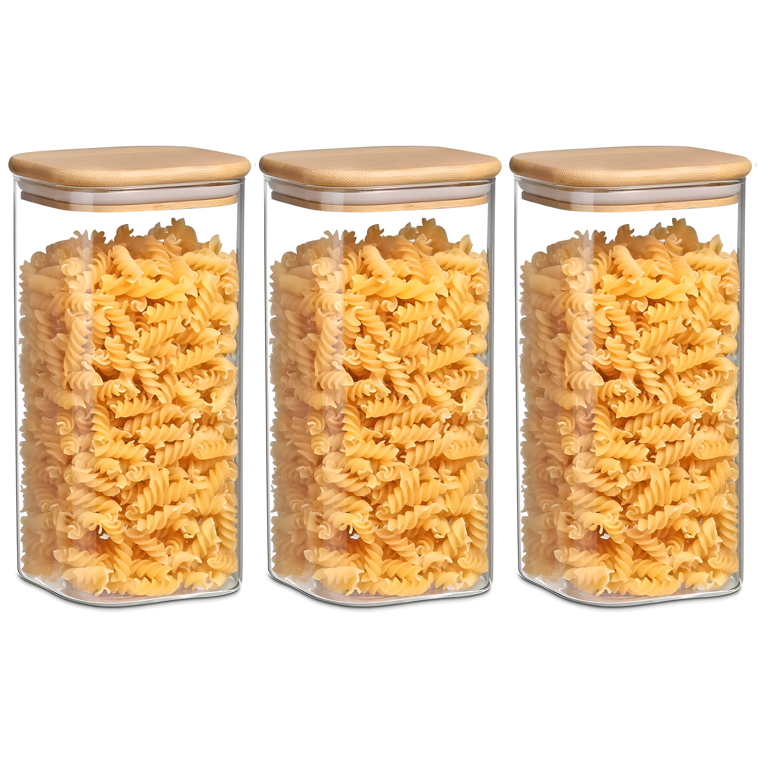 Allo 600ML Kitchen Storage Box Glass Jars With Wooden Lids - Borosilicate Glass Food Storage Containers Airtight Glass Jar For Tea, Coffee, Spice, Pulses, Masala (Square Glass Jar - Set of 3)