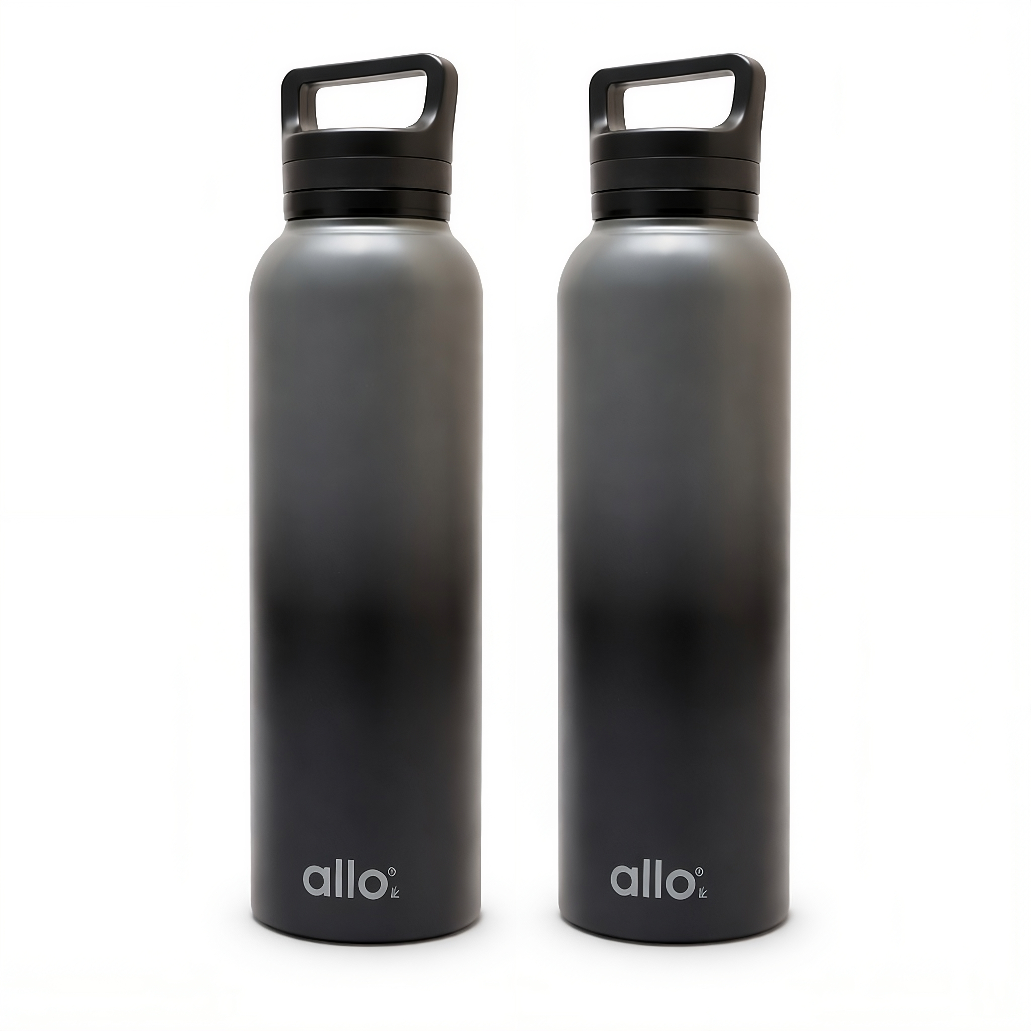 Allo Stainless Steel Water Bottle For Adults, Kids 1 Litre Water Bottles For School, Office, Sports, Gym 1L Water Bottle For Men & Women, Pack Of 2, Leak Proof, Bpa Free,Dark Grey and Black Handle Cap