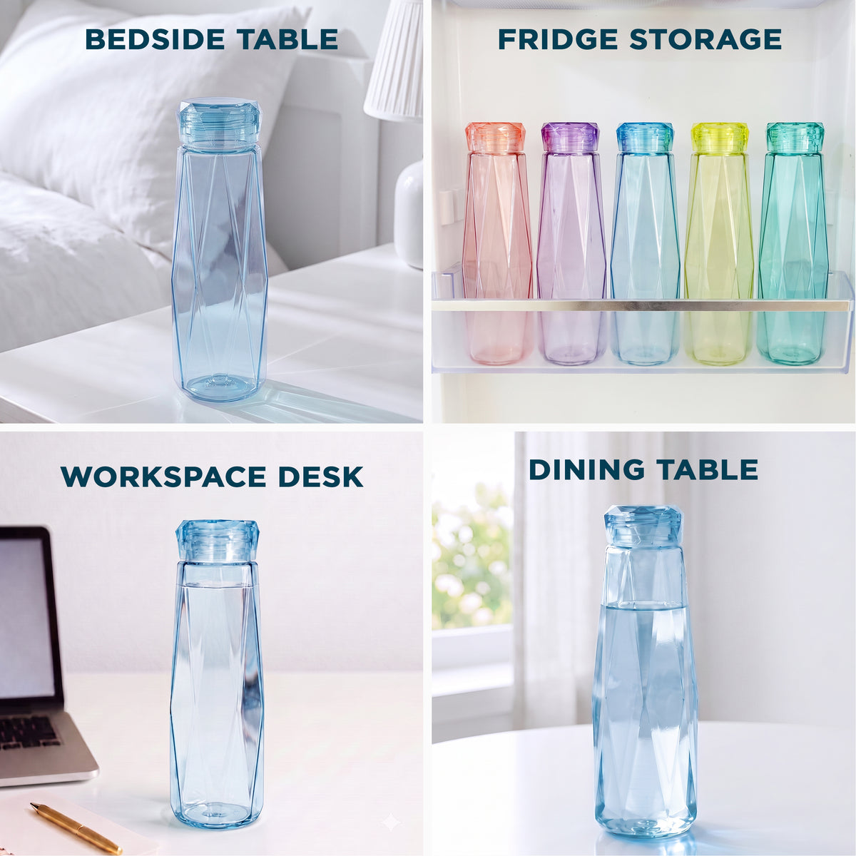 Allo Glass Water Bottle For Women & Men, 450 ml, Aesthetic H2O Bottles For Drinking Detox Water, Juice, Milk, Soda | 0.4 Ltr Bottle For Fridge, Storage, Home | Gift Set Packaging | Geometric Blue