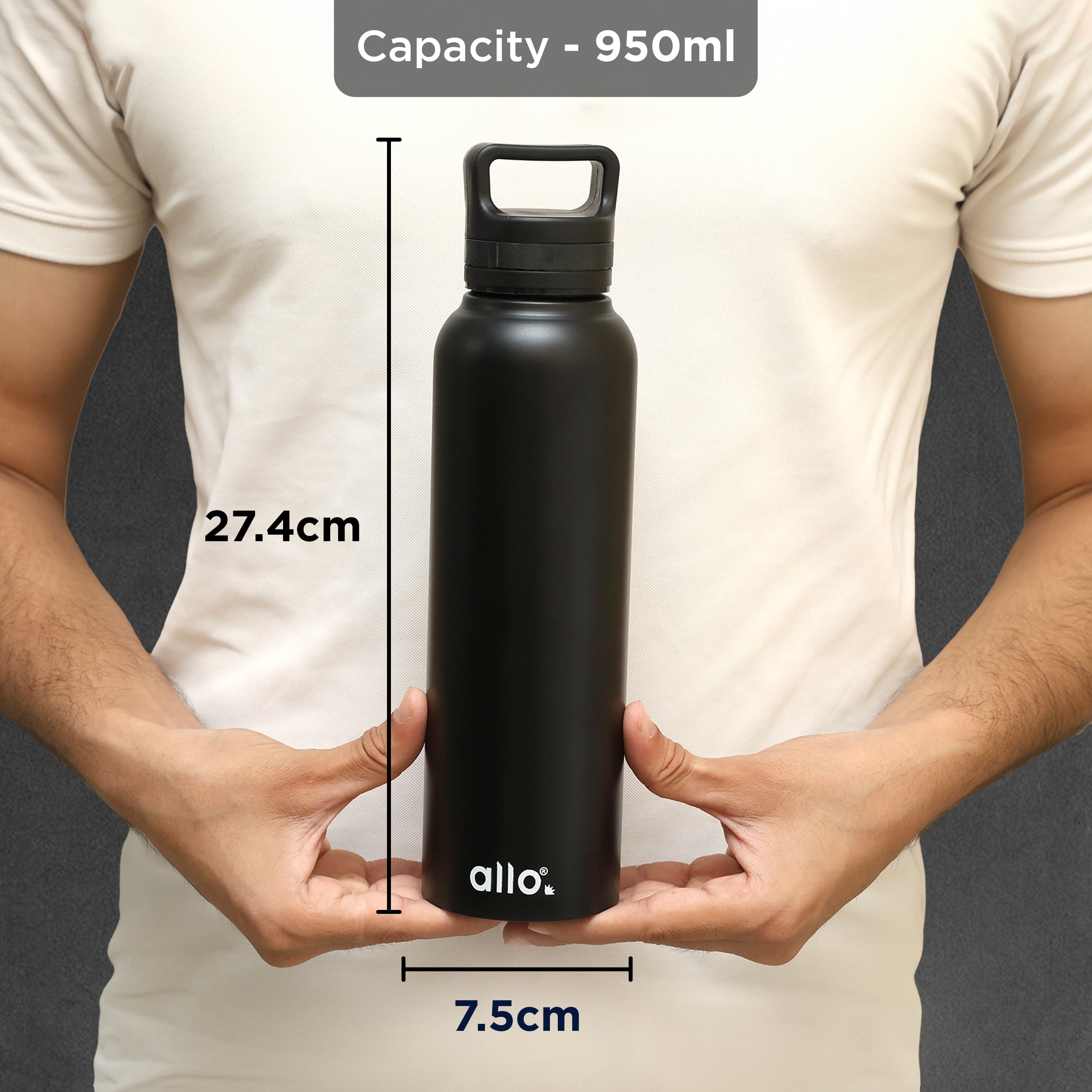 Allo Stainless Steel Water Bottle For Adults, Kids 1 Litre Water Bottles For School,Office,Sports,Gym 1L Water Bottle For Men & Women, Pack Of 2 | Leak Proof, Bpa Free, olive green & black Handle Cap