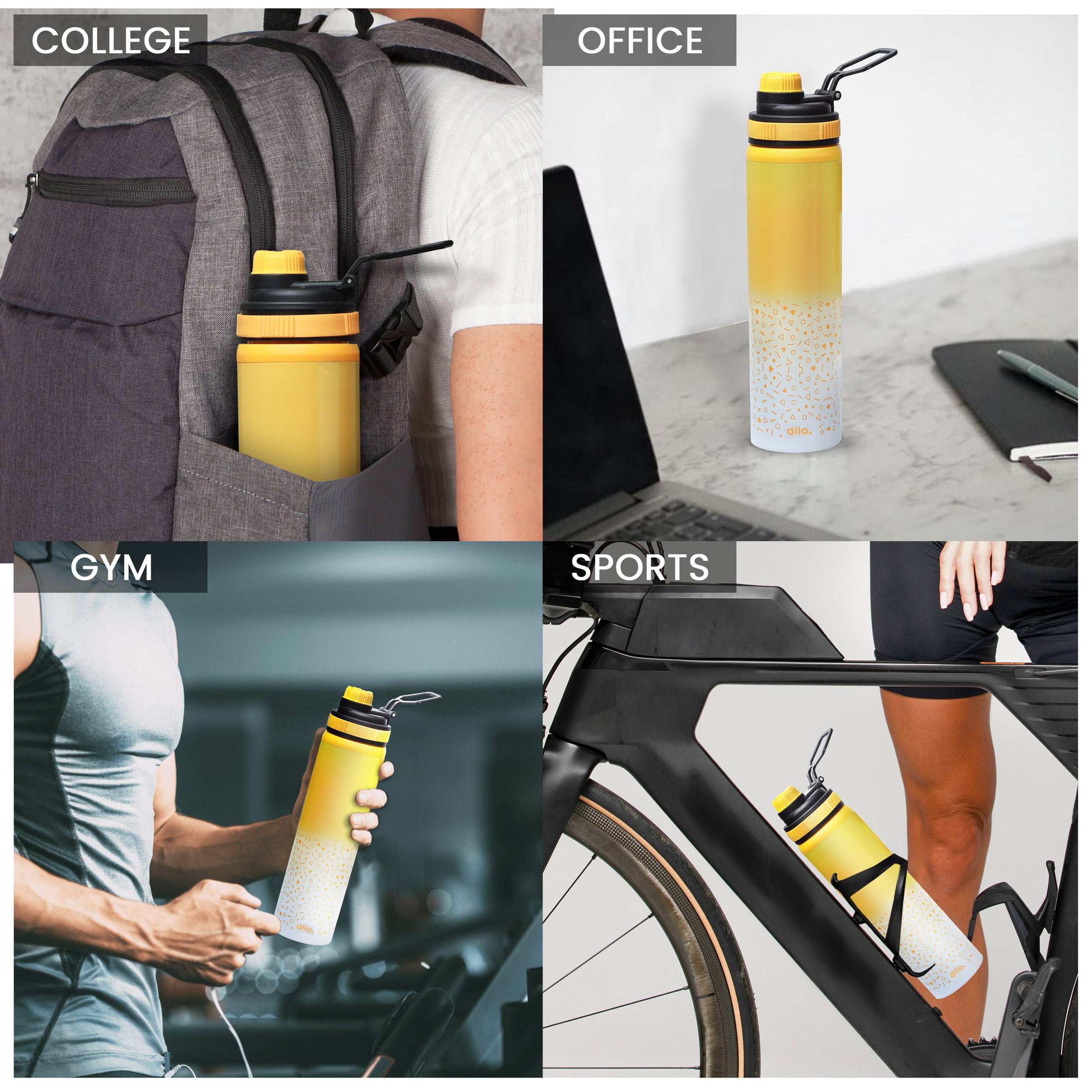 Allo Steel Water Bottles Stainless Steel Sipper Water Bottle for adults, kids 1 Litre Water Bottles for School, Office, Sports, Gym 1L Water Bottle for Men and women, Yellow White 1000ml