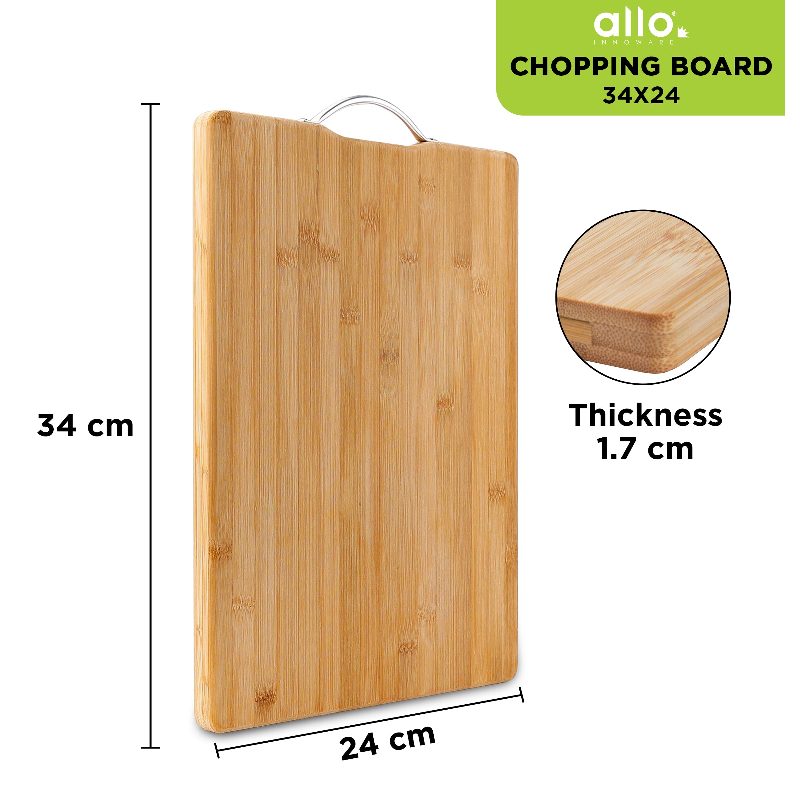Allo Premium Bamboo Chopping Board For Kitchen (34 X 24 Cm)|Bpa Free,Ecofriendly,Antimicrobial,Knife Friendly|Cutting Board For Vegetables,Fruits,Cheese & More|Perfect For Indian Kitchen