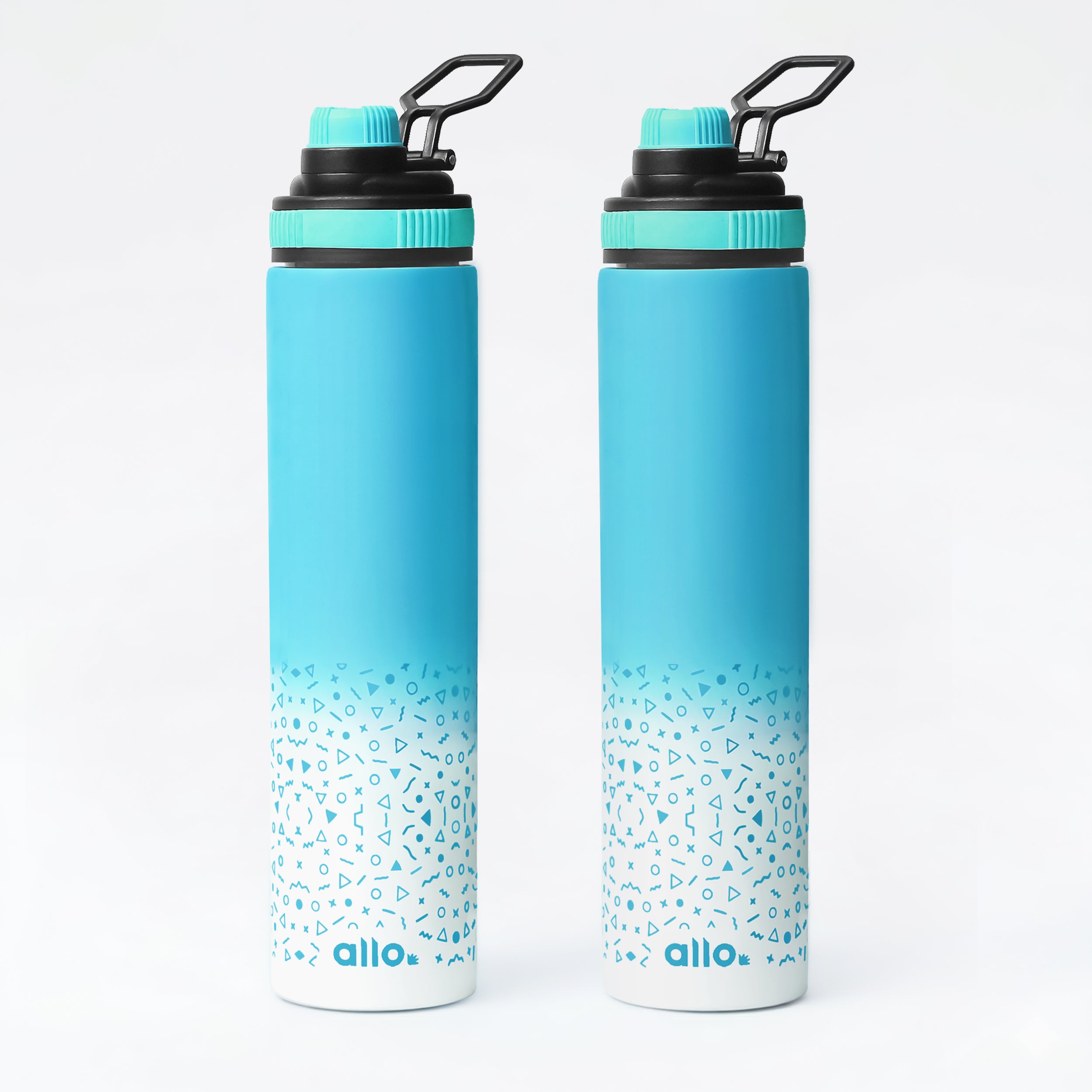 Allo Steel Water Bottles Stainless Steel Sipper Water Bottle for adults, kids 1 Litre Water Bottles for School, Office, Sports, Gym 1L Water Bottle for Men and women, Pack Of 2 | Blue White 850ml