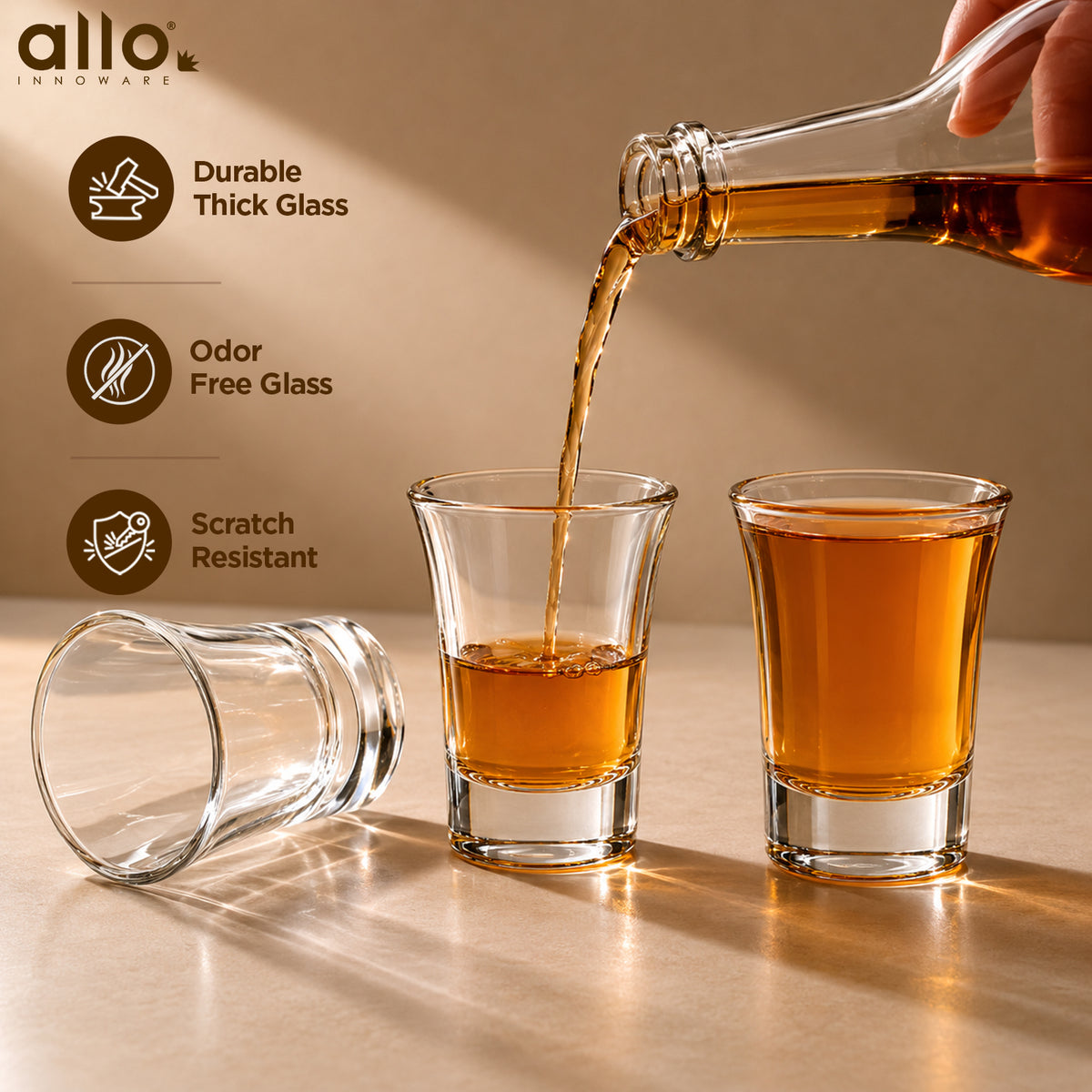Allo Shot Glasses Set Of 6, 40 ml, Small Glass For Vodka, Tequila, Liquor, Wine, Party, Bar | Gift Set Packaging | Transparent | Classic Straight Edge Shot Glass