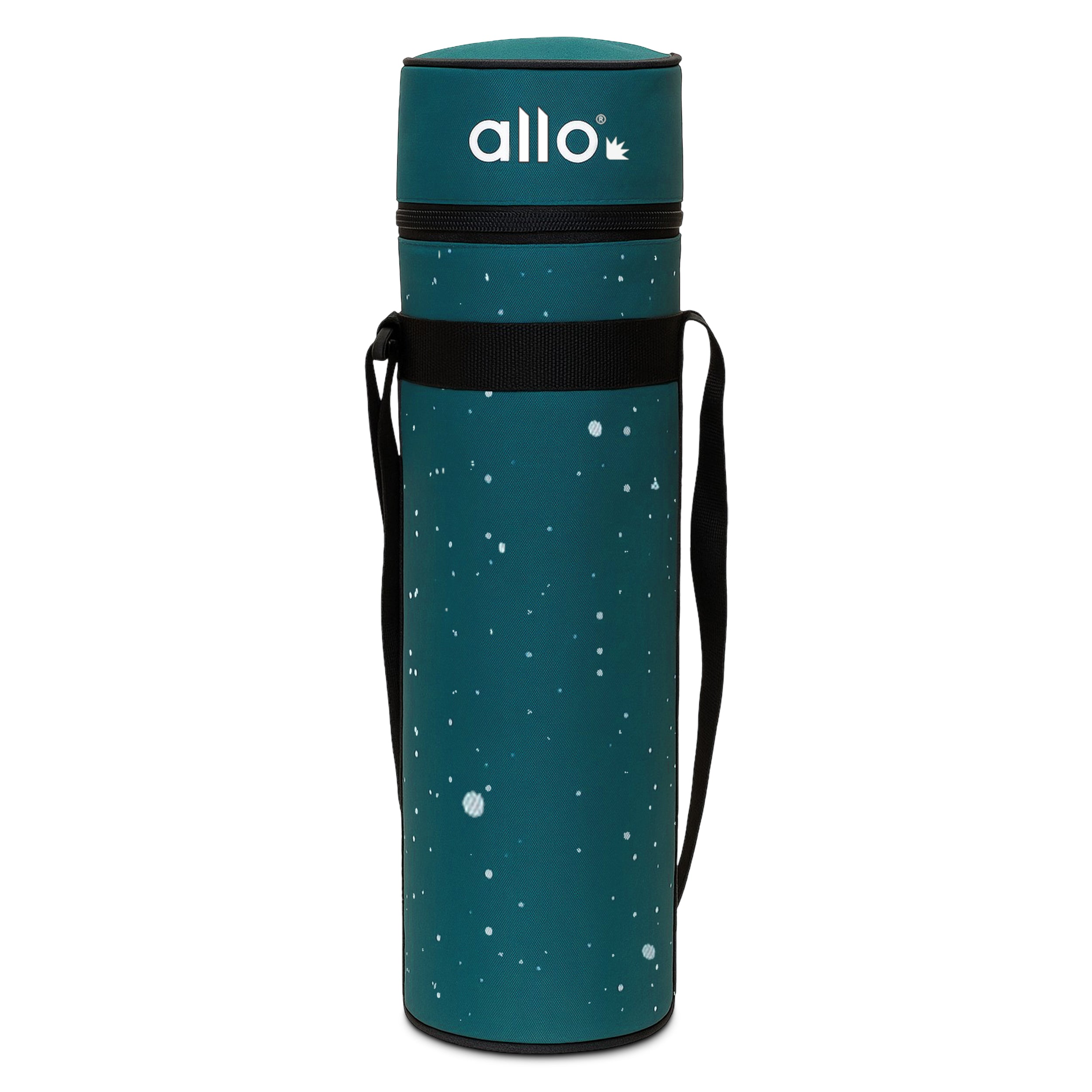 Allo Polyester Thermal Insulated 1L Bottle Cover – Water-Proof Modern Carrier Sleeve with Adjustable Shoulder Handle & Zipper Closure for Travel, Hiking, Office & School, Splash Green