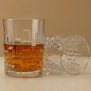 Allo Glass Set Of 6 Premium Whisky Glasses, 205 ml, For Drinking Water, Wine, Cocktail, Mocktail, Martini, Liquor, Alcohol, Scotch, Bourbon | Gift Set Packaging | Transparent Block Cut Whiskey Glass