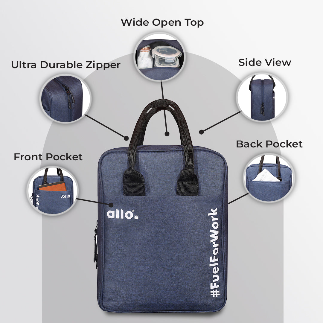 Allo Lunch Bag for Office, School & College, Washable Unisex Tiffin Bag for Men, Women & Kids, Lightweight, Leakproof, Water and Dust Resistant Multipurpose Lunch Bag, Royal Blue(FFW)