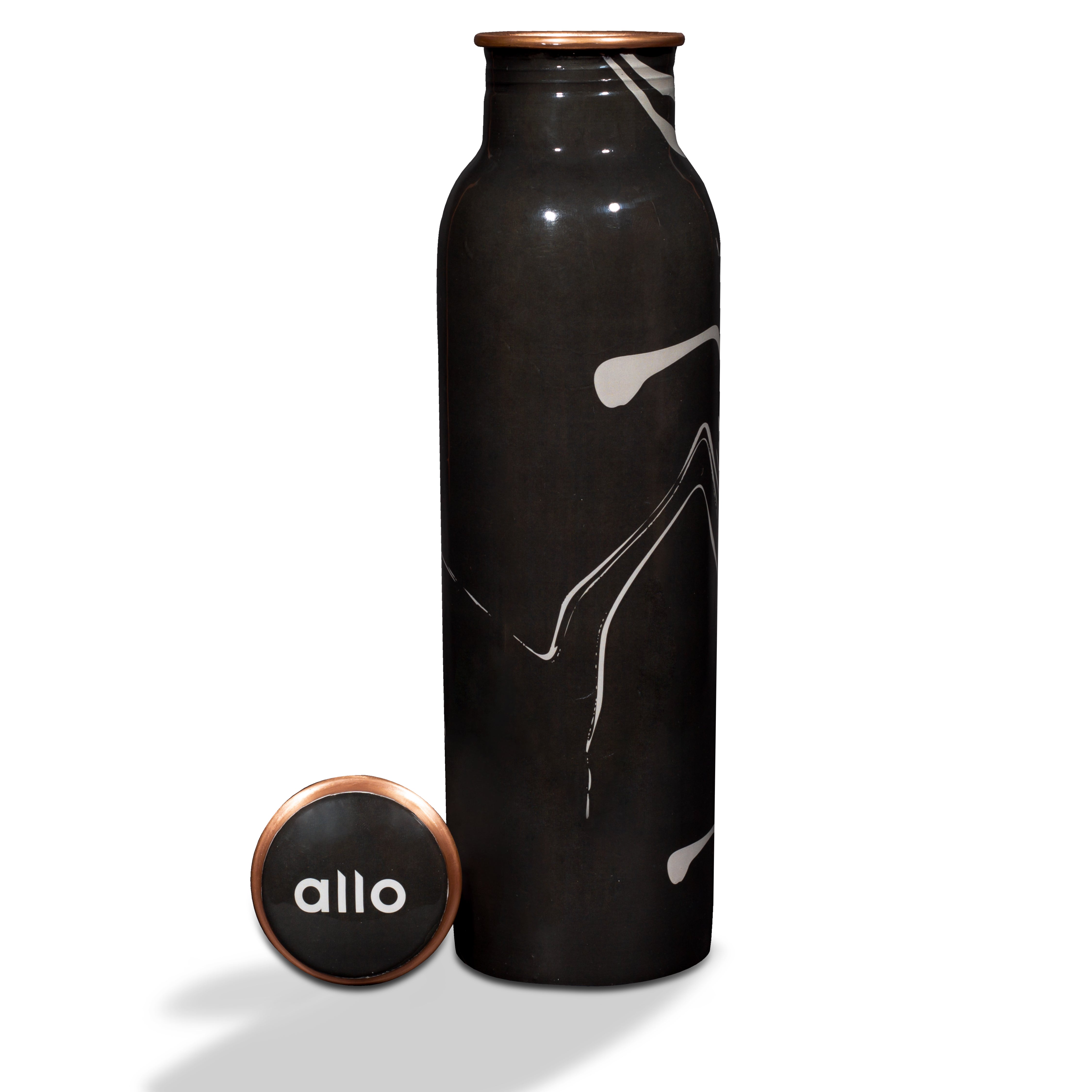 Allo Pure Copper Water Bottle 1 Litre Copper Bottle | Alkaline and Anti Oxidant | 100% Leak Proof, Office, Gym Bottle, Modern Tamba Bottle for Adults, Best Gift for Diwali (Black)