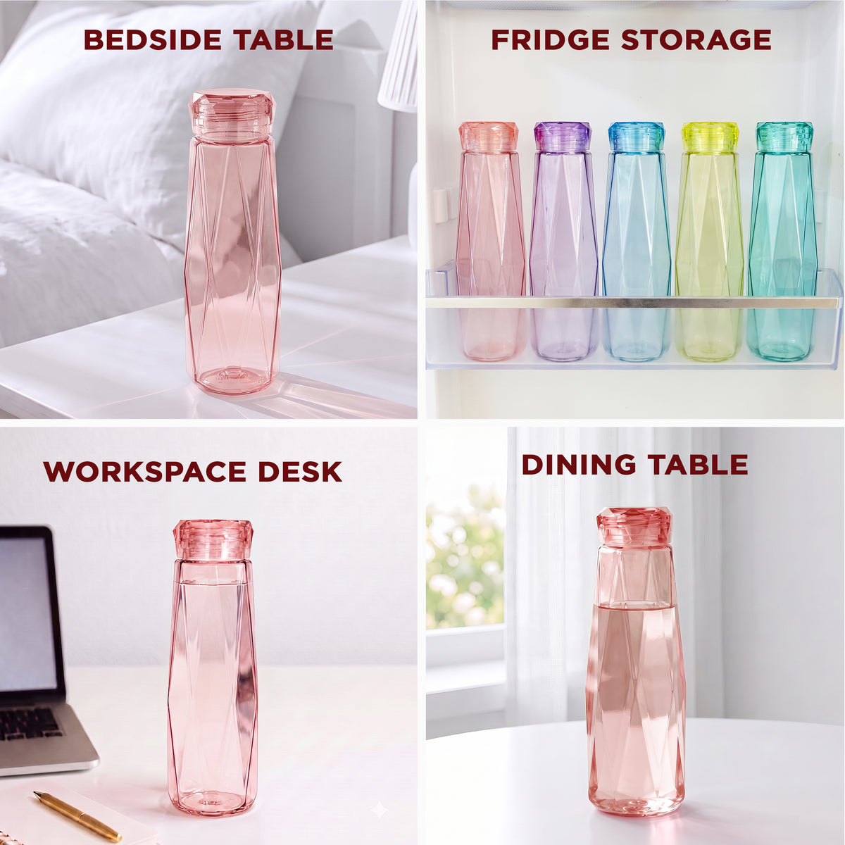 Allo Glass Water Bottle For Women & Men, 450 ml, Aesthetic H2O Bottles For Drinking Detox Water, Juice, Milk, Soda | 0.4 Ltr Bottle For Fridge, Storage, Home | Gift Set Packaging | Geometric Pink