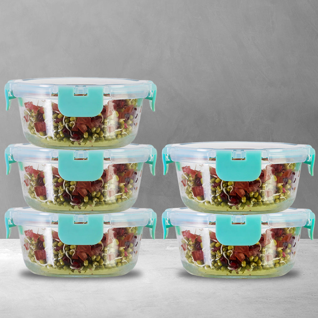 390ml x 5 Allo FoodSafe Microwave Oven Safe Glass Container with Break Free Detachable Lock
