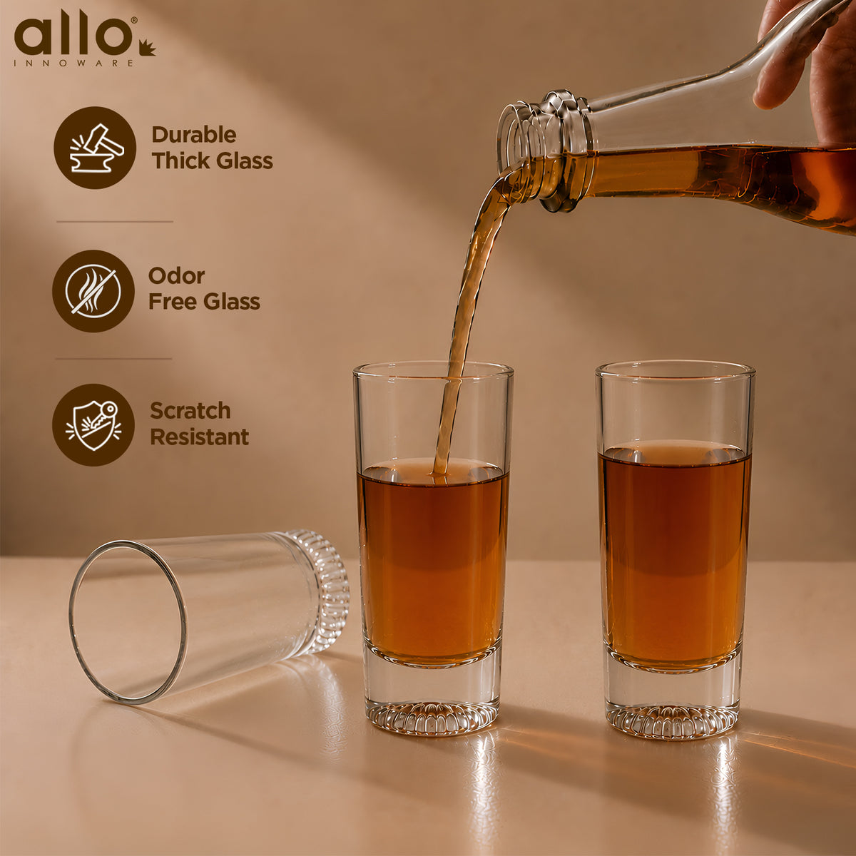 Allo Shot Glasses Set Of 6, 60 ml, Small Glass For Vodka, Tequila, Liquor, Wine, Party, Bar | Gift Set Packaging | Transparent | Crown Base Shot Glass
