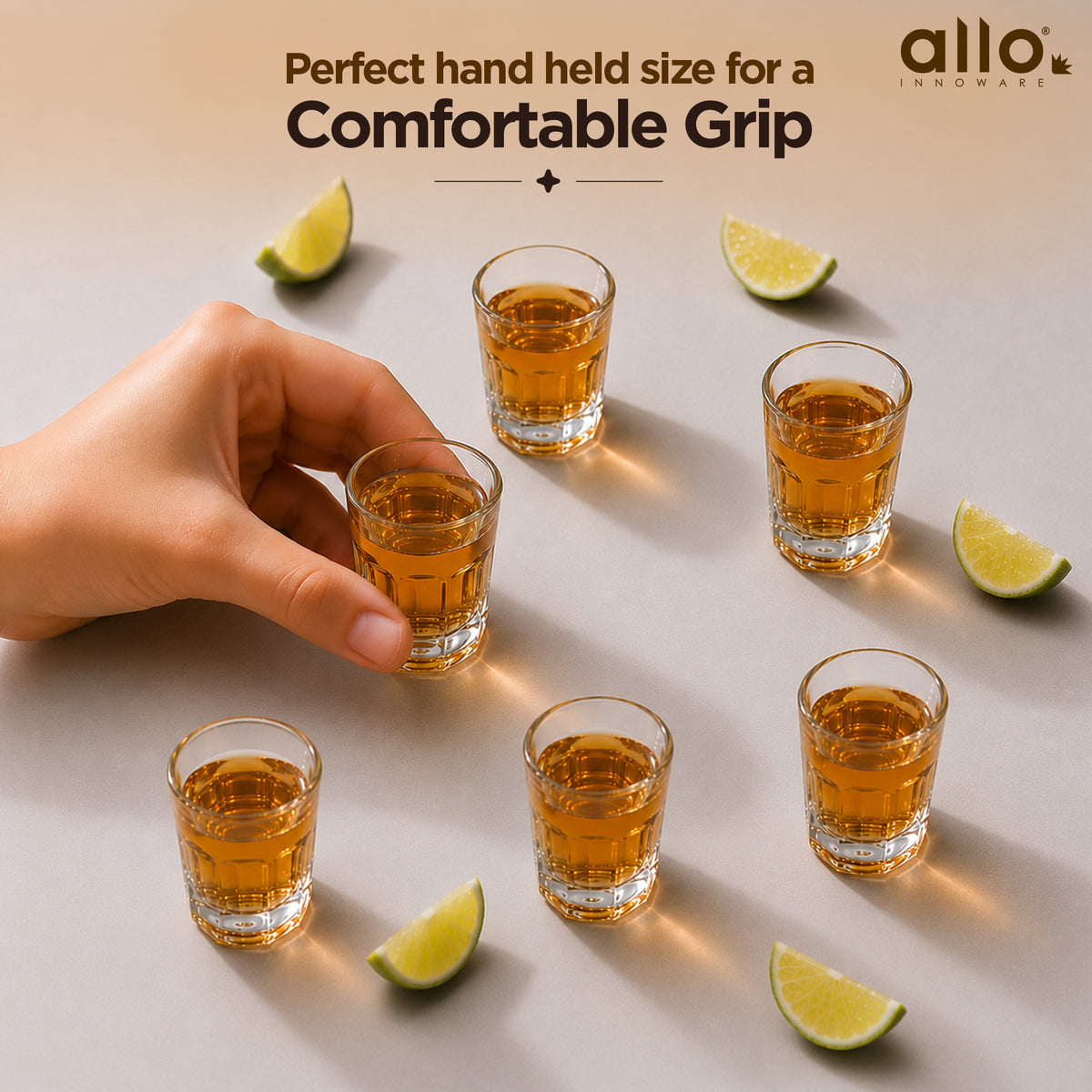 Allo Shot Glasses Set Of 6, 40 ml, Small Glass For Vodka, Tequila, Liquor, Wine, Party, Bar | Gift Set Packaging | Transparent | Vintage Shot Glass