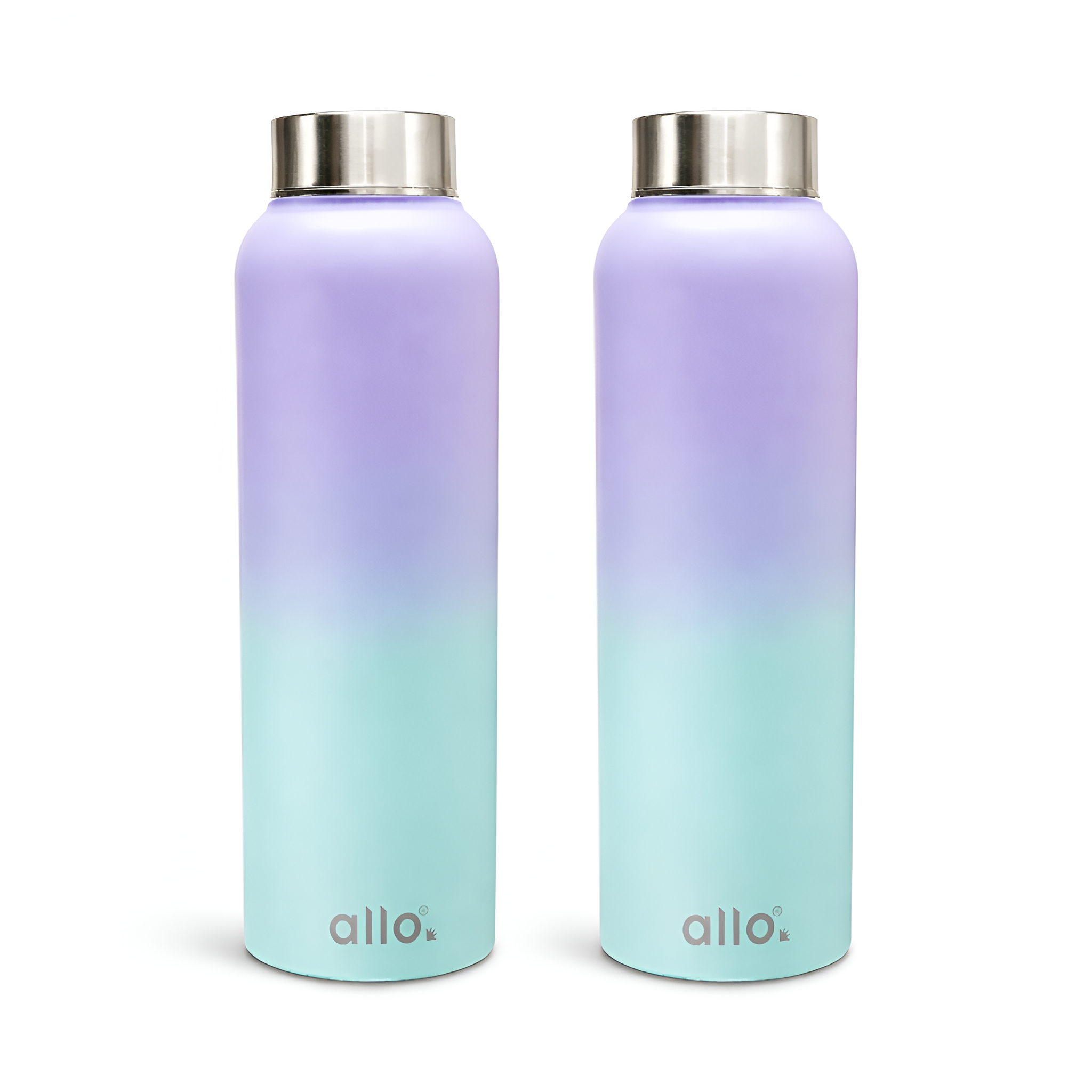 Allo Stainless Steel Water Bottle For Adults, Kids 1 Litre Water Bottles For School,Office,Sports,Gym 1L Water Bottle For Men & Women, Pack Of 2 | Leak Proof, Bpa Free, Lavender & Baby Blue Steel Cap