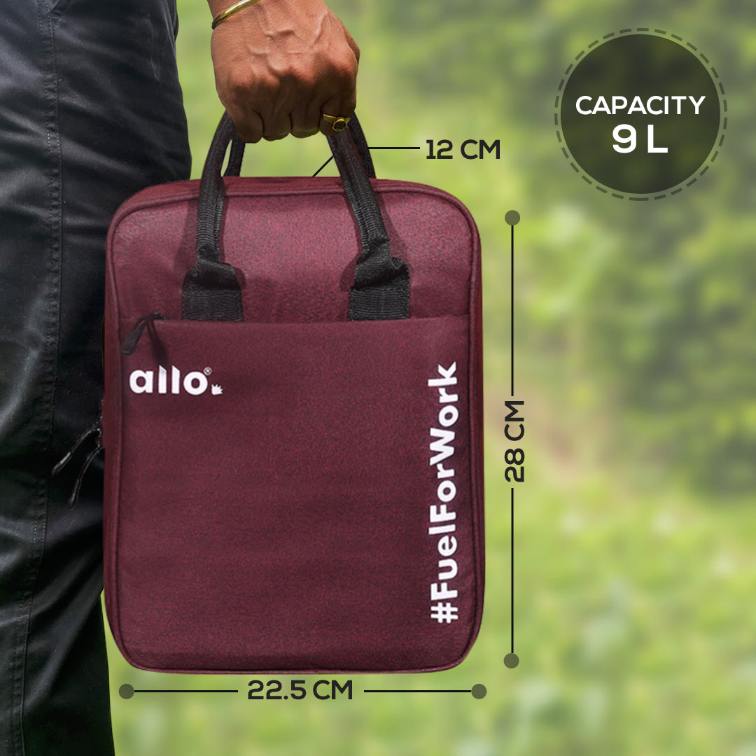 Allo Lunch Bag for Office, School & College, Washable Unisex Tiffin Bag for Men, Women & Kids, Lightweight, Leakproof, Water and Dust Resistant Multipurpose Lunch Bag, Wine Red(FFW)
