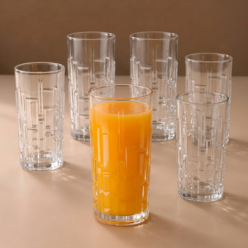 Allo Premium Glass Set Of 6, 280 ml, Latest Design Glasses For Water, Juice, Whisky, Cold Drink | Lead Free | Perfect For Home & Parties, Gift Set Packaging | Transparent Textured Block Glass