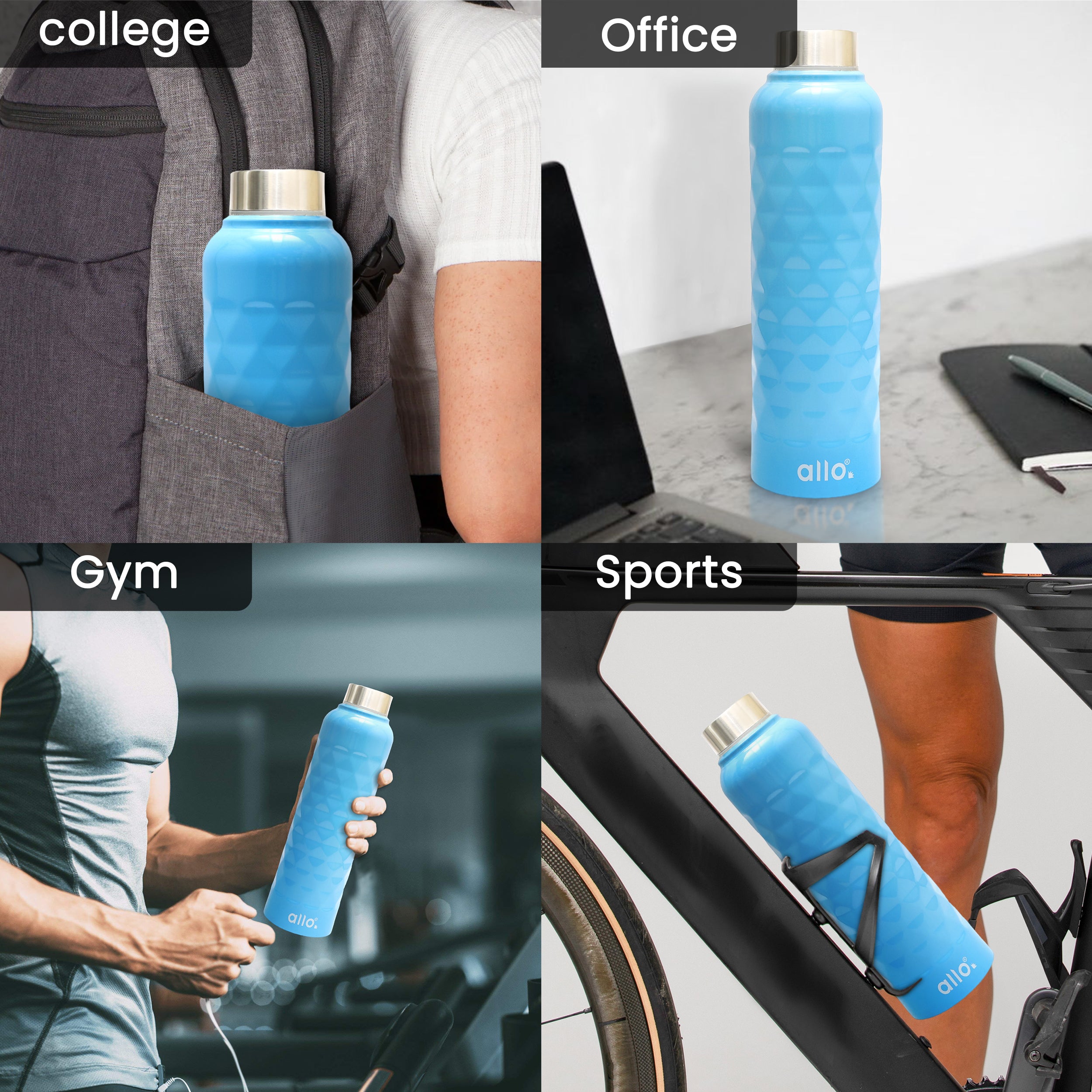 Allo Steel Water Bottles Stainless Steel Sipper Water Bottle for adults, kids 0.95 Litre Water Bottles for School, Office, Sports, Gym 950ML Water Bottle for Men and women,True Blue 950ml