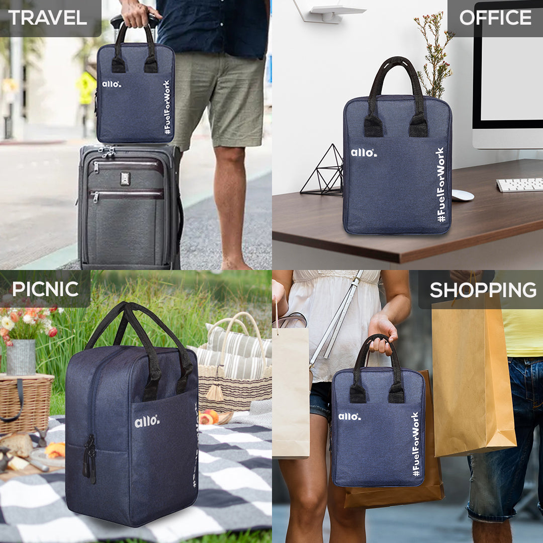 Allo Lunch Bag for Office, School & College, Washable Unisex Tiffin Bag for Men, Women & Kids, Lightweight, Leakproof, Water and Dust Resistant Multipurpose Lunch Bag, Royal Blue(FFW)