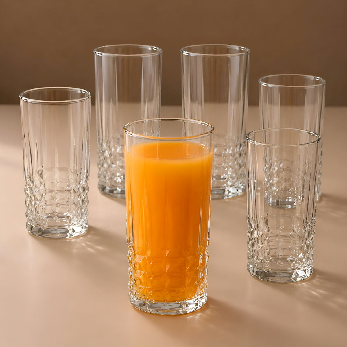 Allo Premium Glass Set Of 6, 370 ml, Latest Design Glasses For Water, Juice, Whisky, Cold Drink | Lead Free | Perfect For Home & Parties, Gift Set Packaging | Transparent Crown Base Glass