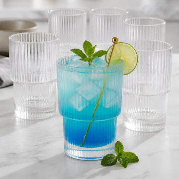 Allo Premium Glass Set Of 6, 193 ml, Latest Design Glasses For Water, Juice, Whisky, Cold Drink | Perfect For Home, Restaurants & Parties, Gift Set Packaging | Transparent Ribbed Glass