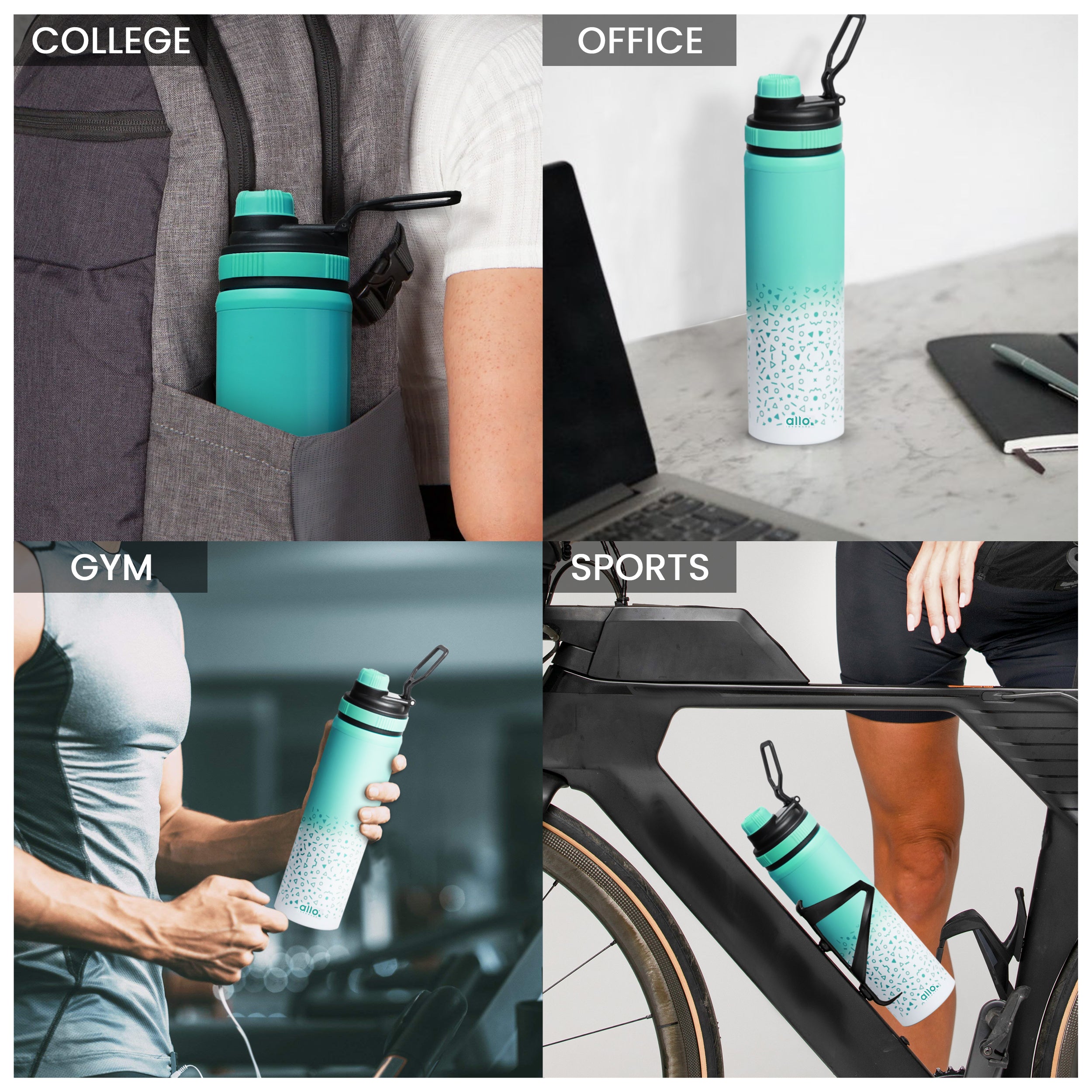 Allo Steel Water Bottles Stainless Steel Sipper Water Bottle for adults, kids 1 Litre Water Bottles for School, Office, Sports, Gym 1L Water Bottle for Men and women, Blue White 600ml