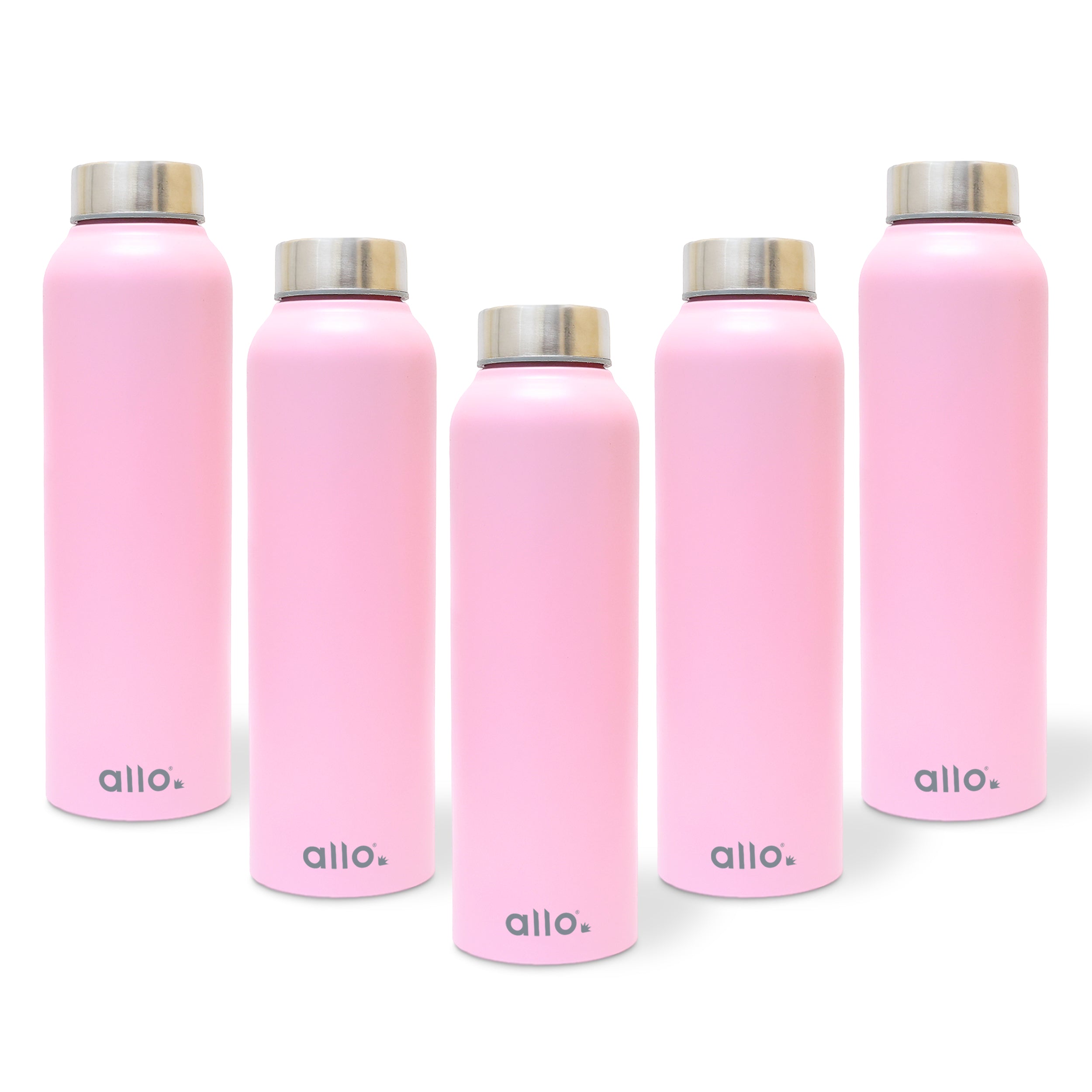 Allo Stainless Steel Water Bottle For Adults, Kids 0.95 Litre Water Bottles For School, Office, Sports, Gym 950ML Water Bottle For Men And Women, Pack Of 5 | Leak Proof & Bpa Free, Pink Steel Cap