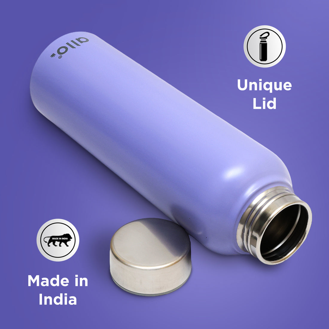 Allo Stainless Steel Water Bottle For Adults, Kids 0.95 Litre Water Bottles For School, Office, Sports, Gym 950ML Water Bottle For Men And Women, Pack Of 2 | Leak Proof & Bpa Free, Lavender Steel Cap