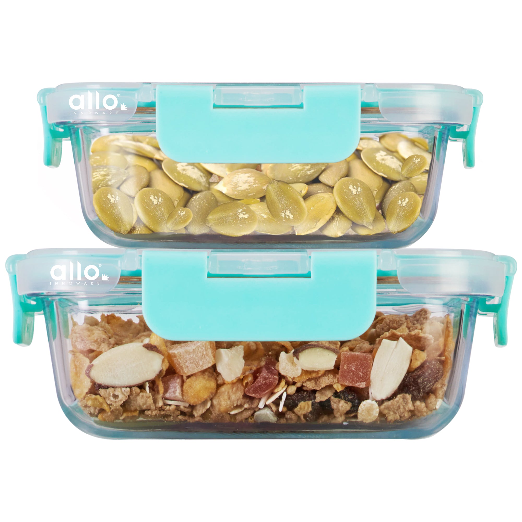 Allo Food Safe Glass Containers With Lids With Break Free Lock,Microwave Safe Containers,Borosilicate Meal Prep Glass Food Storage Containers For Kitchen,Set Of 2 185Ml,370Ml Rectangle - Transparent