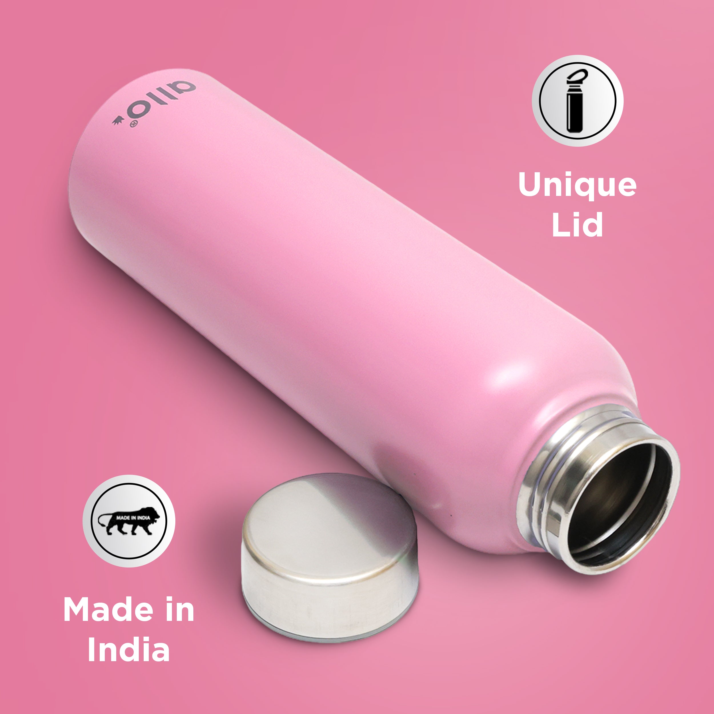 Allo Stainless Steel Water Bottle For Adults, Kids 0.95 Litre Water Bottles For School, Office, Sports, Gym 950ML Water Bottle For Men And Women, Pack Of 2 | Leak Proof & Bpa Free, Pink Steel Cap