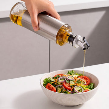 Allo Glass Oil Dispenser For Kitchen With Stainless Steel Cover| 300 ml Oil Bottle For Cooking | Home & Restaurant Use (0.3 Litre | Clear)