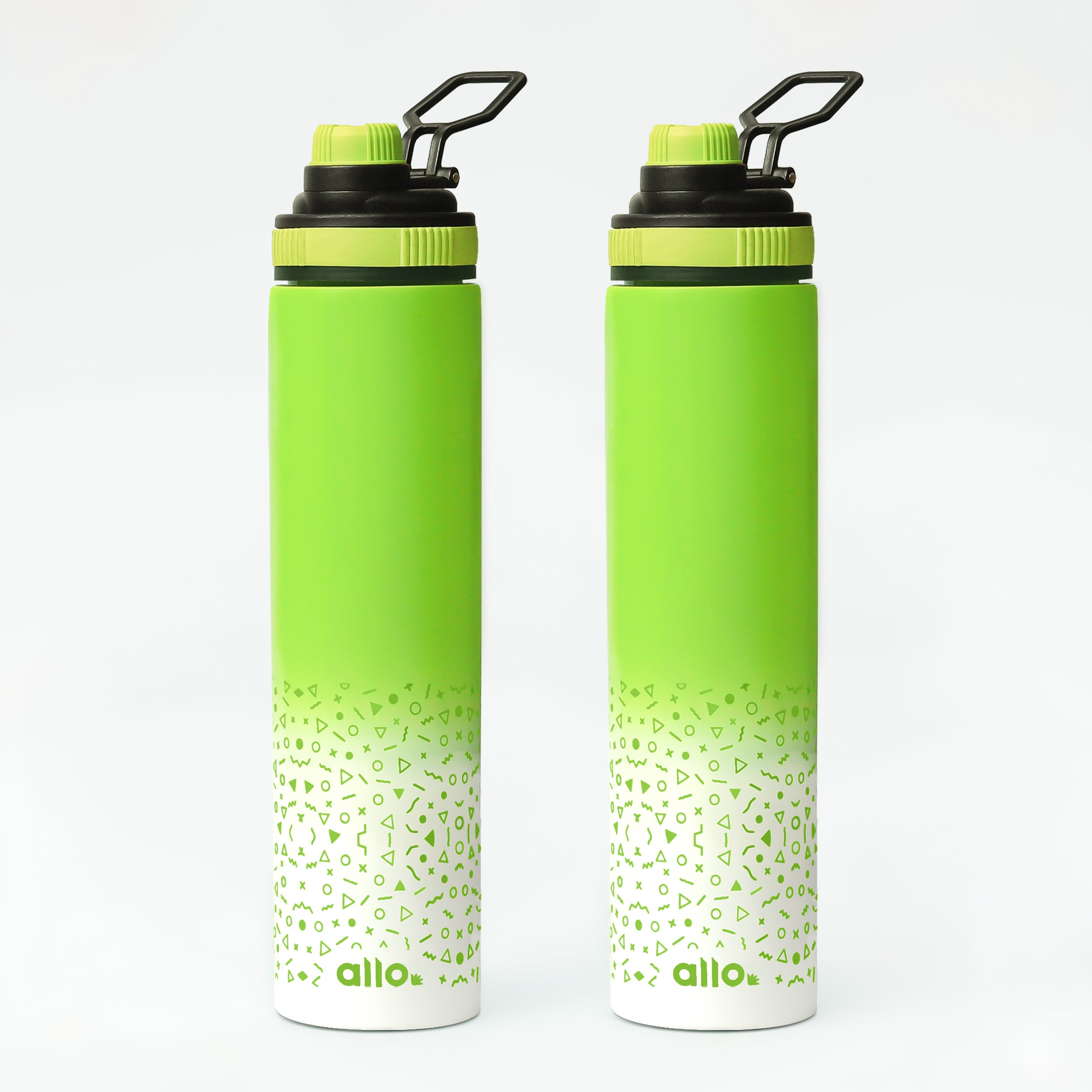 Allo Steel Water Bottles Stainless Steel Sipper Water Bottle for adults, kids 1 Litre Water Bottles for School, Office, Sports, Gym 1L Water Bottle for Men and women, Pack Of 2 | Green White 850ml