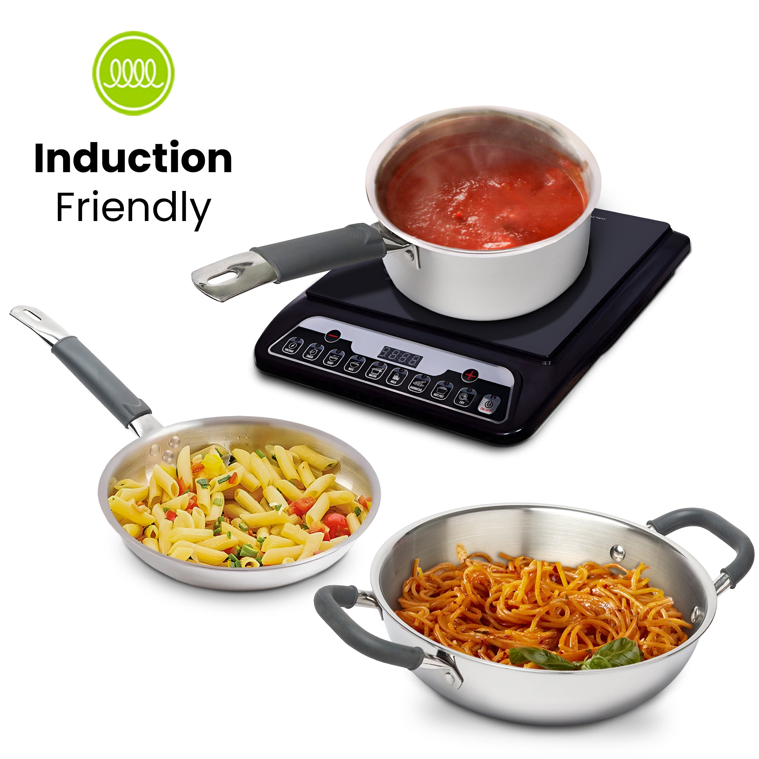 Allo Stainless Steel Triply Cookware Set | Kadai with Lid (22 Cm/3 L)+ Fry Pan (22 Cm/1.5L)+ Saucepan (16 Cm/1.5L) | Perfect Cooking Combo/Stir-Fry/Deep-Fry Induction Friendly Set of 5 | Nonstick