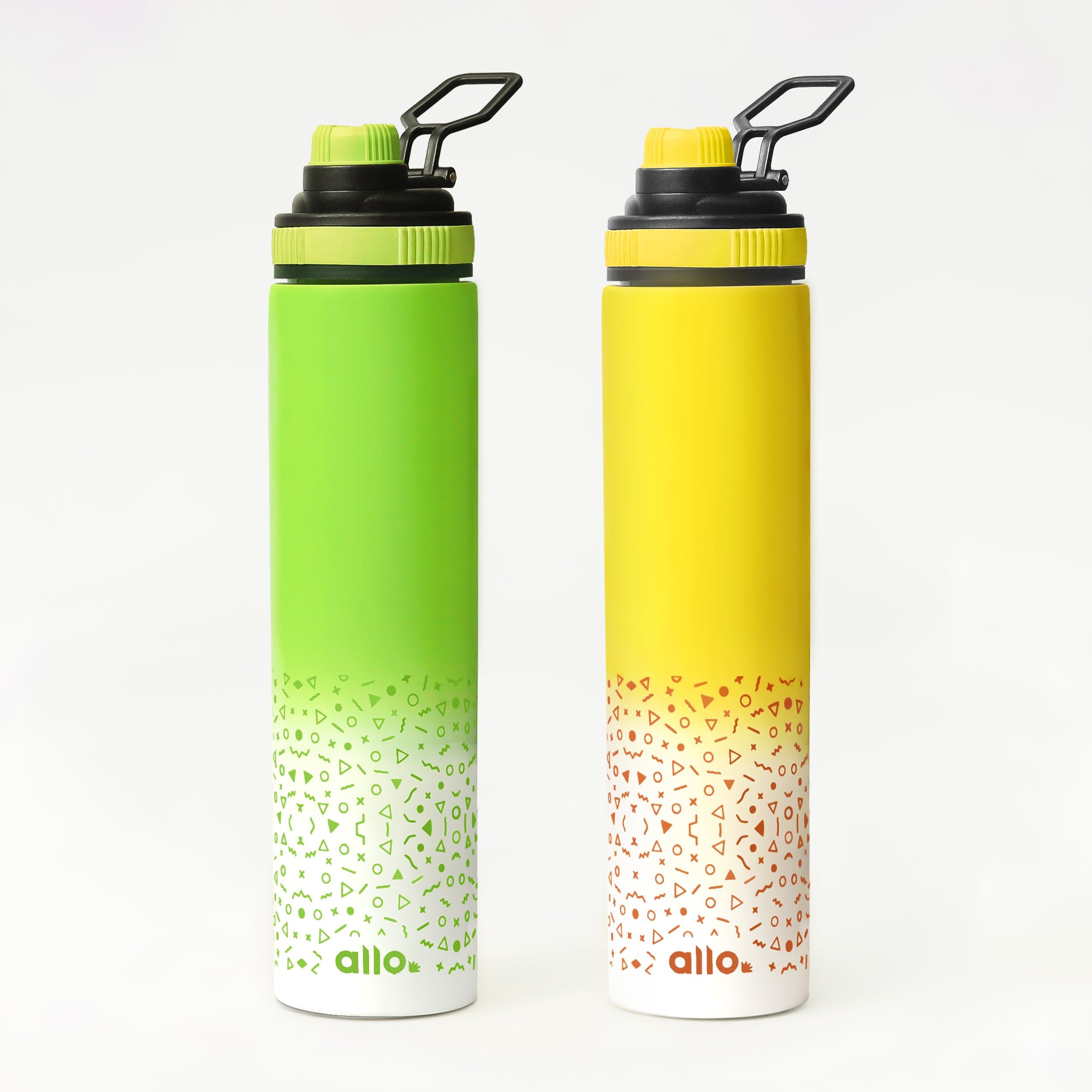Allo Stainless Steel Sipper Water Bottle for adults,kids 1 Litre Water Bottles for School, Office,Sports, Gym 1L Water Bottle for Men & women, Pack Of 2, Green White & Yellow White 850ml