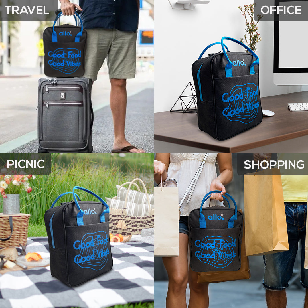Allo Lunch Bag for Office, School & College, Washable Unisex Tiffin Bag for Men, Women & Kids, Lightweight, Leakproof, Water and Dust Resistant Multipurpose Lunch Bag, Blue (GFGV)\