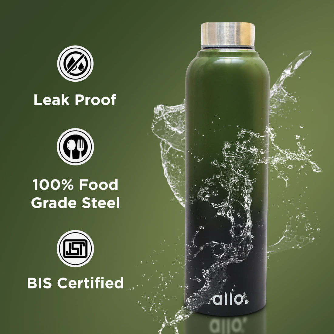 Allo Stainless Steel Water Bottle For Adults, Kids 0.95 Litre Water Bottles For School, Office, Sports, Gym 950ML Water Bottle For Men And Women, Pack Of 2| Leak Proof, Bpa Free, Light & Dark Blue Steel Cap