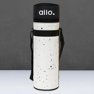 Allo Polyester Thermal Insulated 1L Bottle Cover – Water-Proof Modern Carrier Sleeve with Adjustable Shoulder Handle & Zipper Closure for Travel, Hiking, Office & School, Splash White