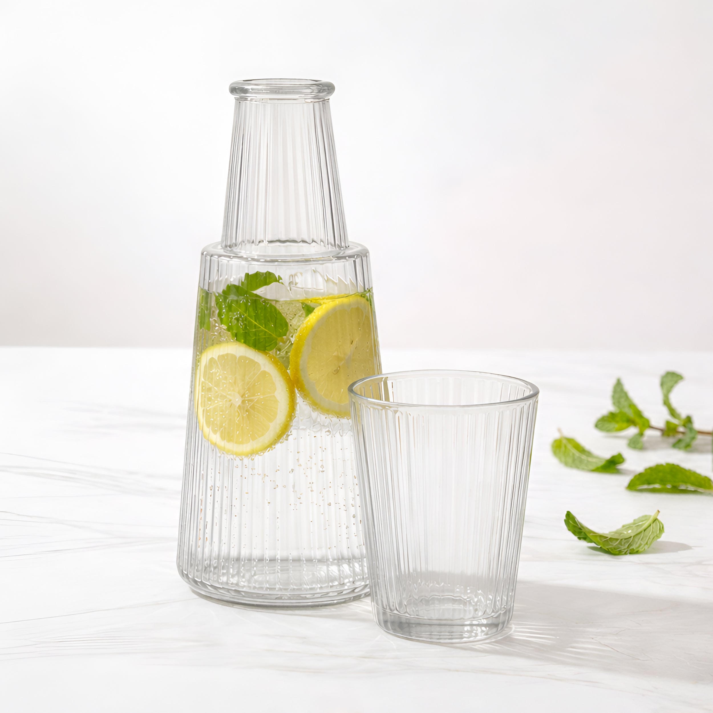 Allo Drinksafe Glass Water Jug With Lid 850ml, Multipurpose Detox Pitcher Jar For Hot & Cold Beverages, Milk, Juice, Iced Tea, Ideal For Gifting, Serving, Dining Table(0.85 Litre Transparent Stripped)