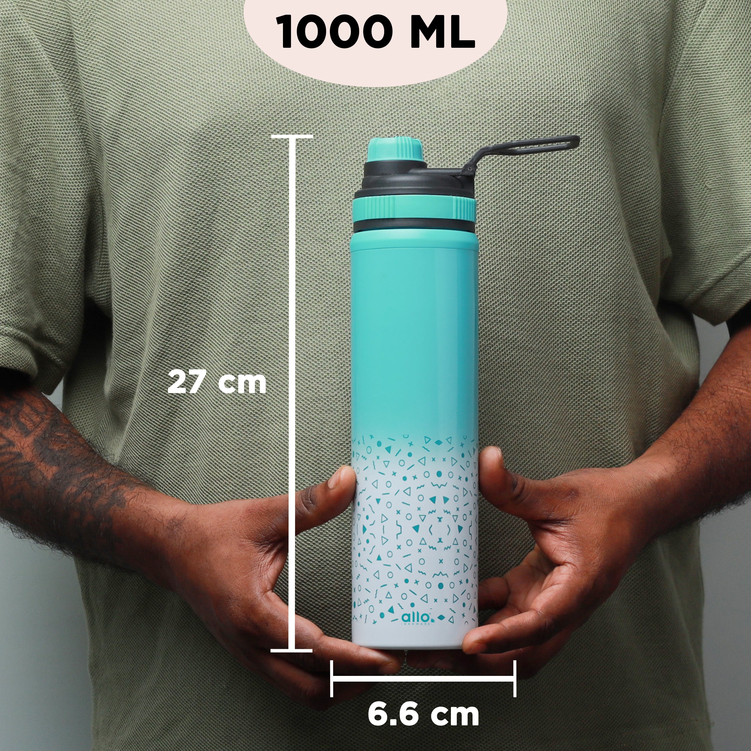 Allo Steel Water Bottles Stainless Steel Sipper Water Bottle for adults, kids 1 Litre Water Bottles for School, Office, Sports, Gym 1L Water Bottle for Men and women, Blue White 1000ml