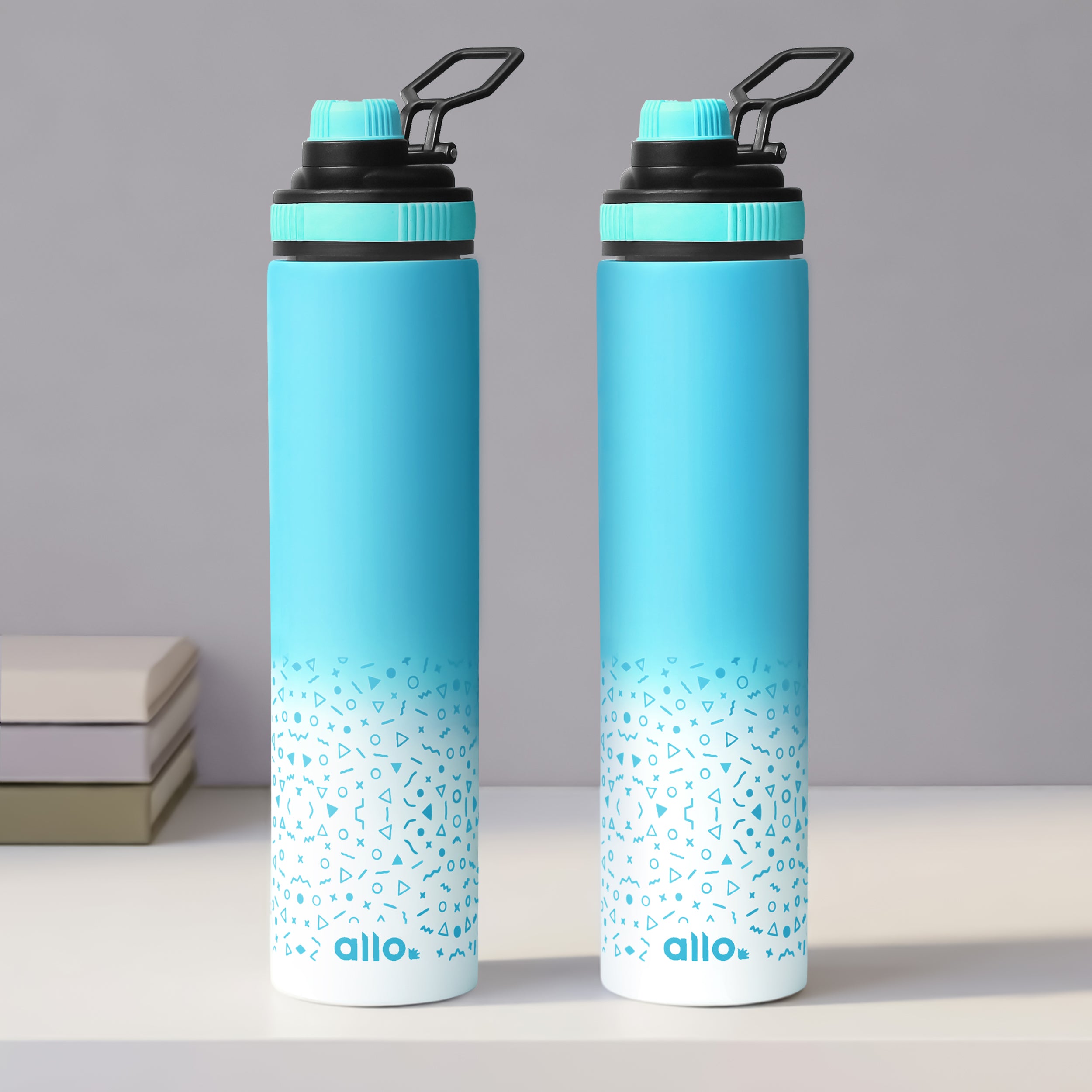 Allo Steel Water Bottles Stainless Steel Sipper Water Bottle for adults, kids 1 Litre Water Bottles for School, Office, Sports, Gym 1L Water Bottle for Men and women, Pack Of 2 | Blue White 850ml